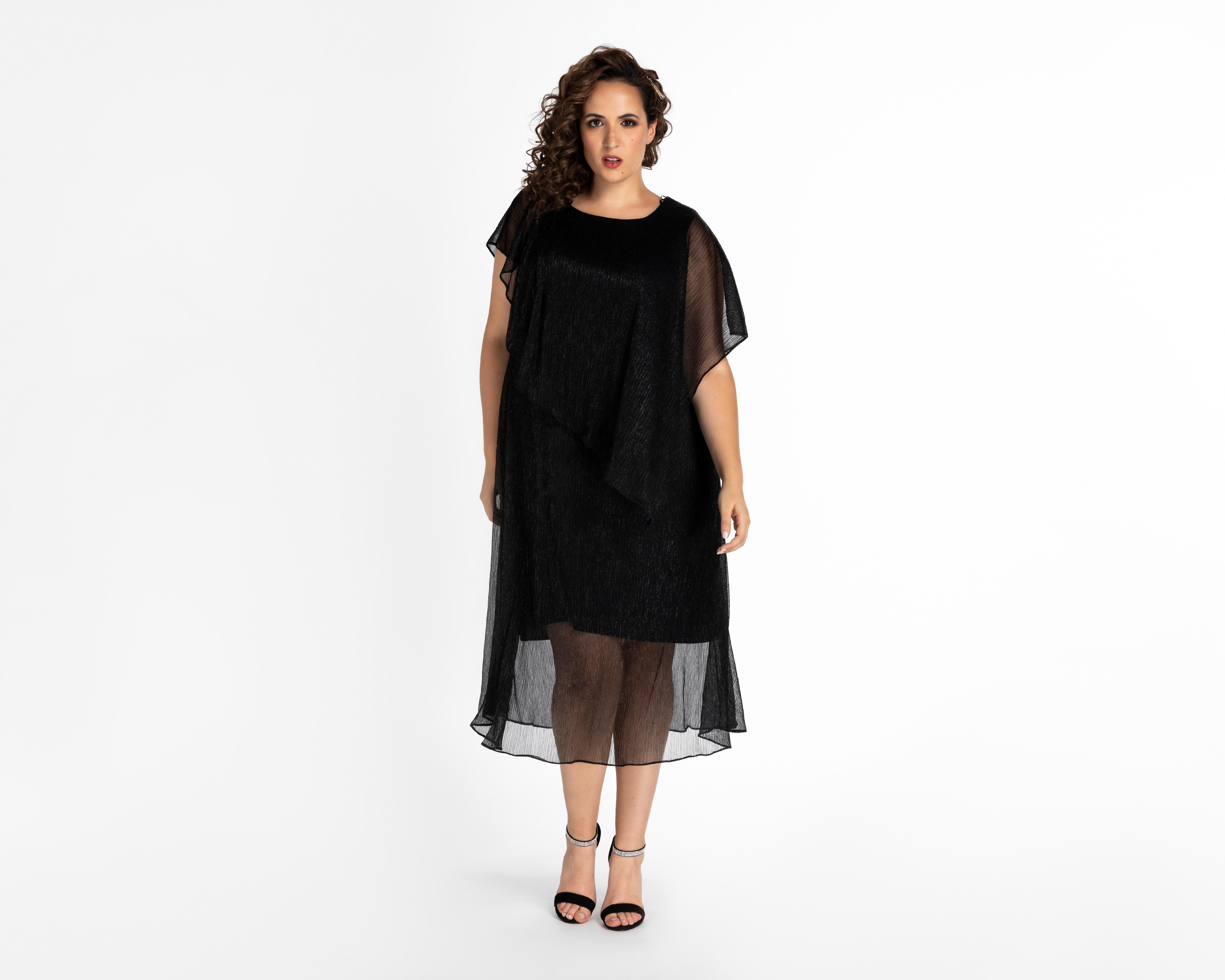 Vestido Sahara de Fiesta Negro Largo con Acabado Brilloso $799