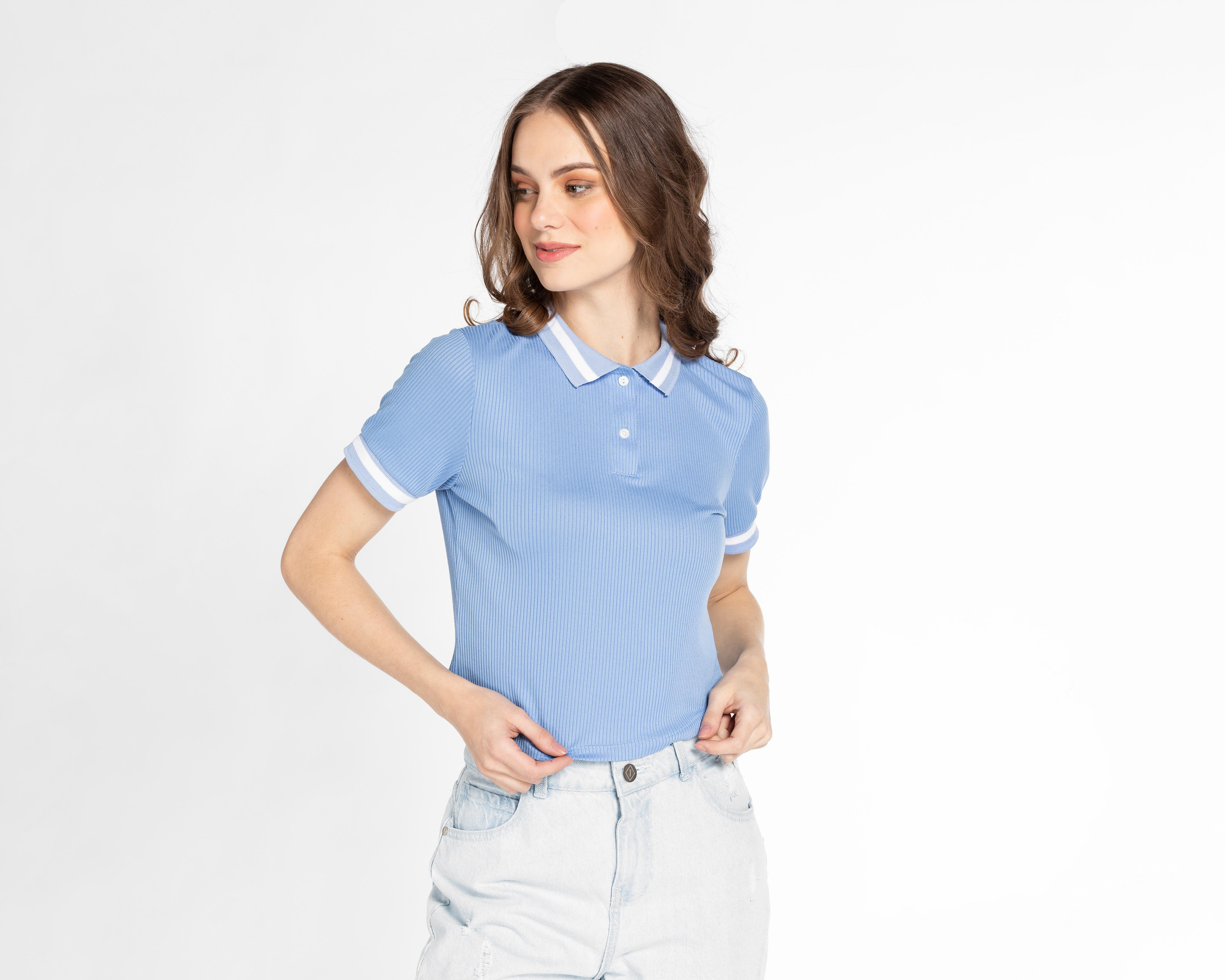 Foto 1 | Playera Refill Cuello Polo Azul