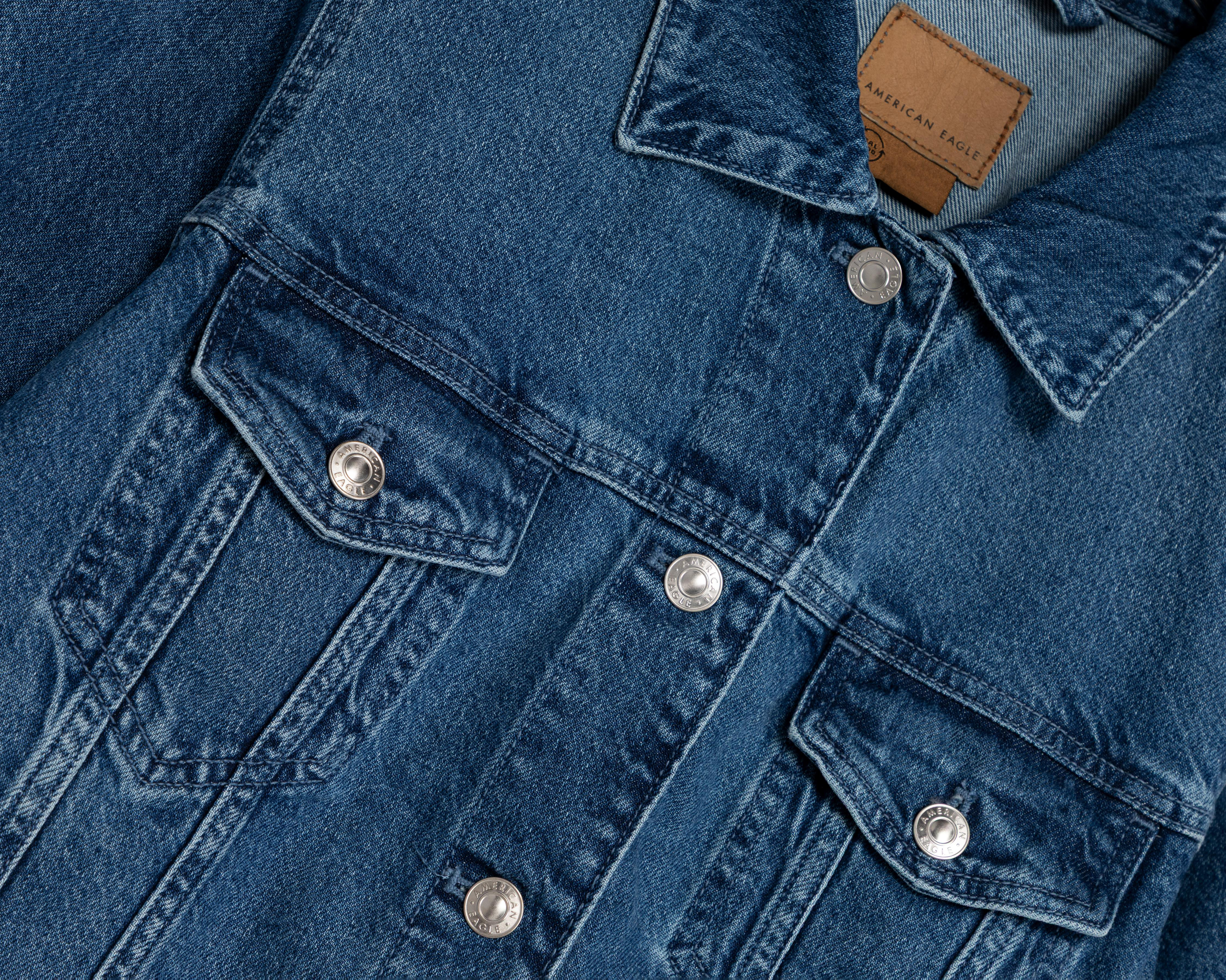 Foto 4 pulgar | Chamarra de Mezclilla Azul American Eagle para Mujer