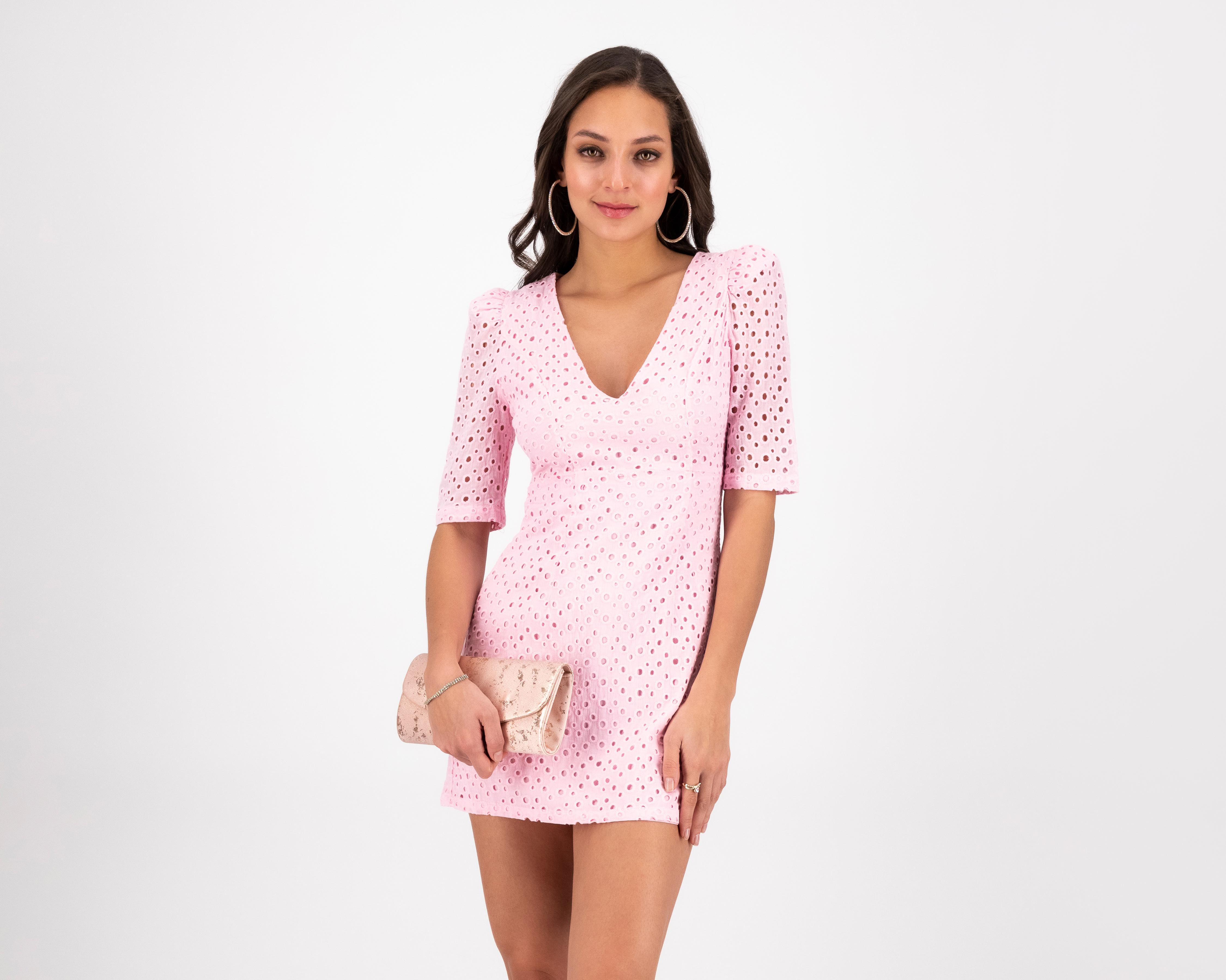 Vestido Meirius de Noche Escote V Rosa