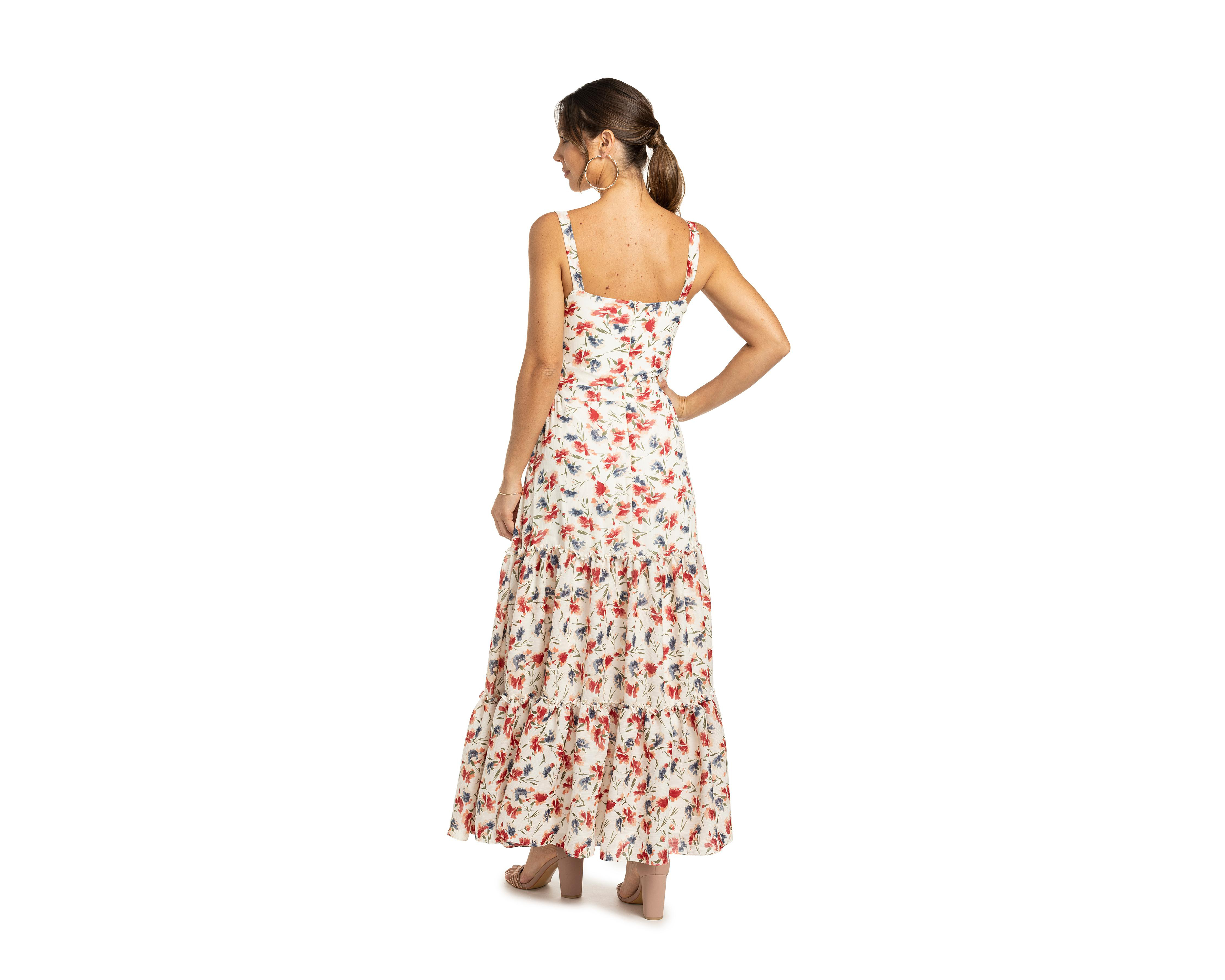 Foto 4 pulgar | Vestido Sara Glamm de Fiesta Largo Zurcido Estampado Floral