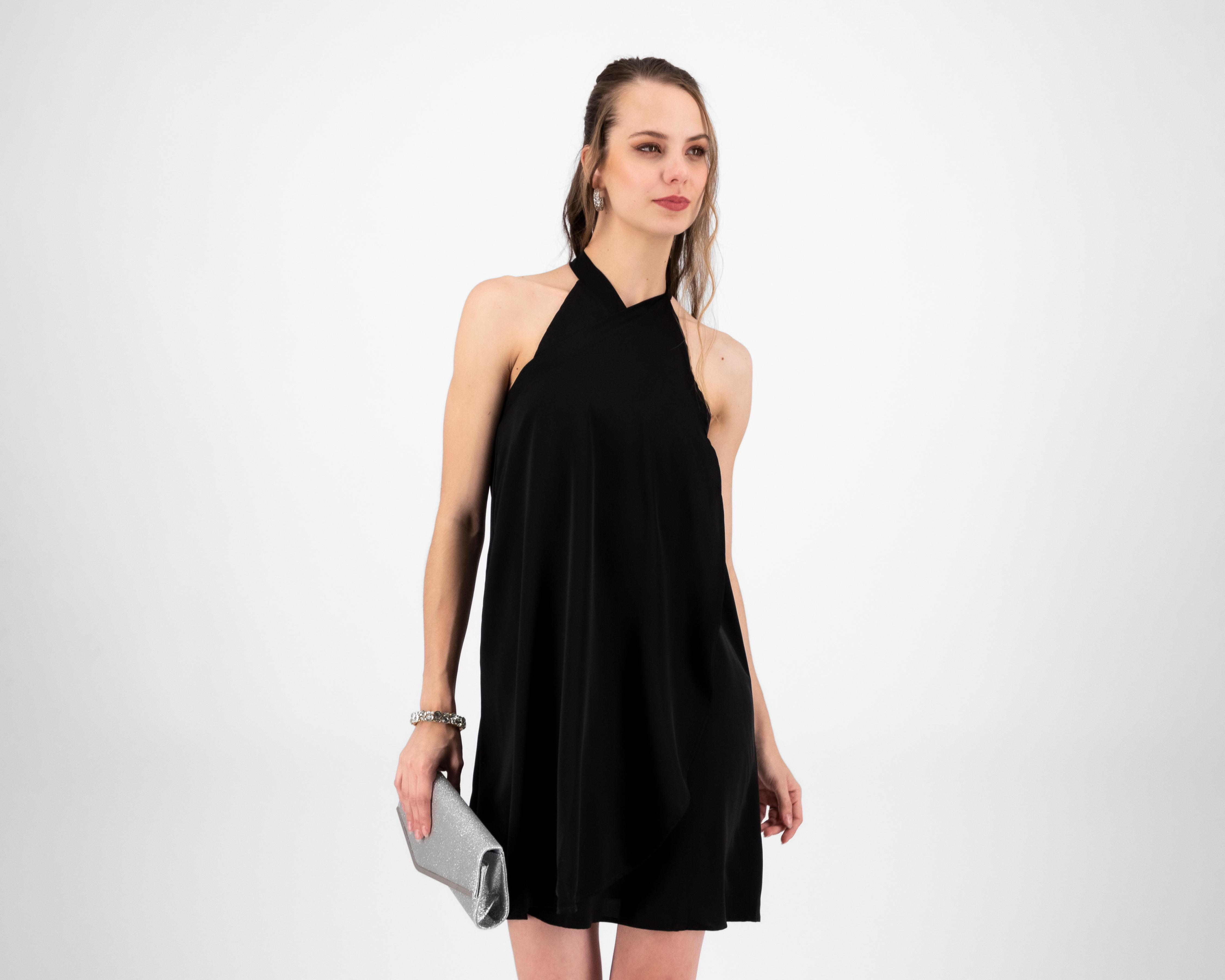 Vestido Meirius de Noche Negro Cuello Halter