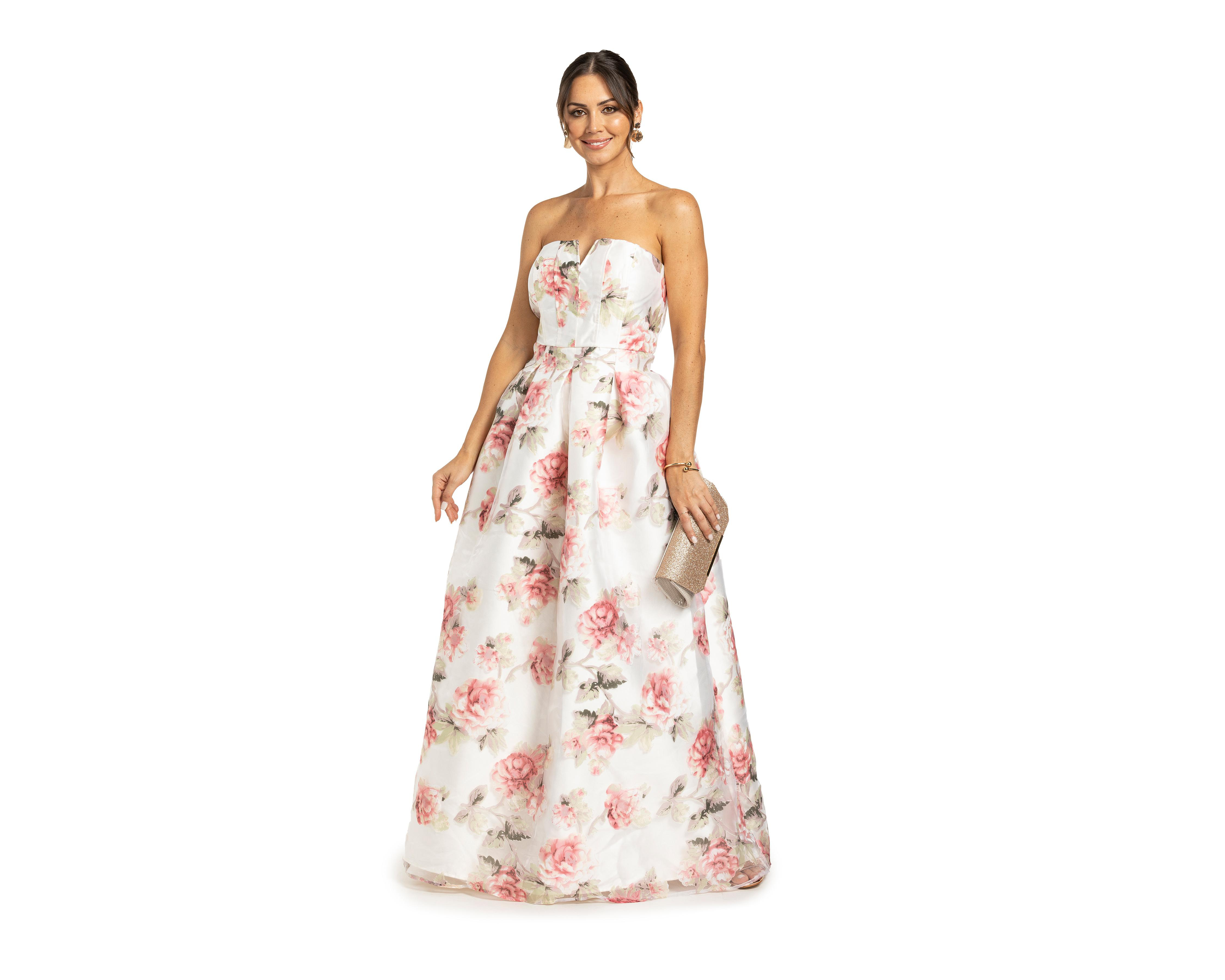 Vestido Minuet de Noche Estrapless con Estampado Floral