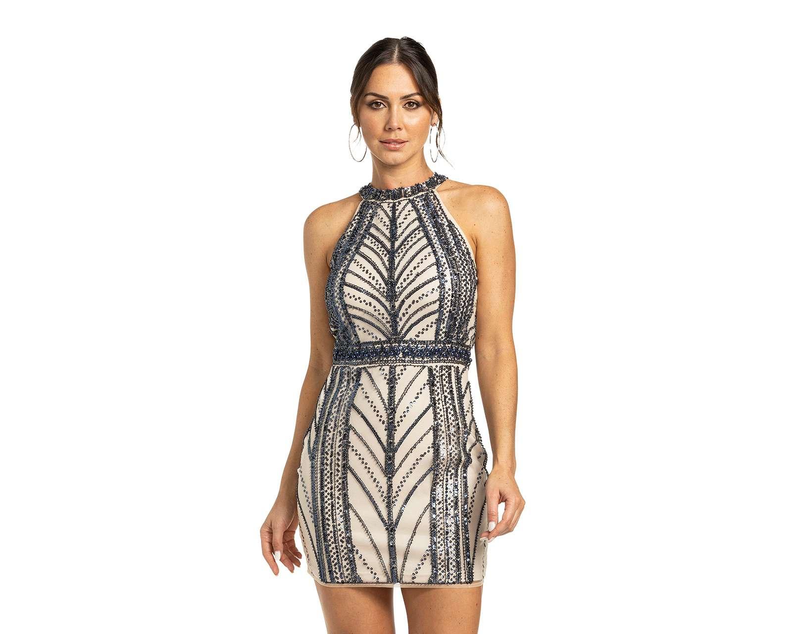 Foto 5 pulgar | Vestido Minuet de Noche Corto con Lentejuelas