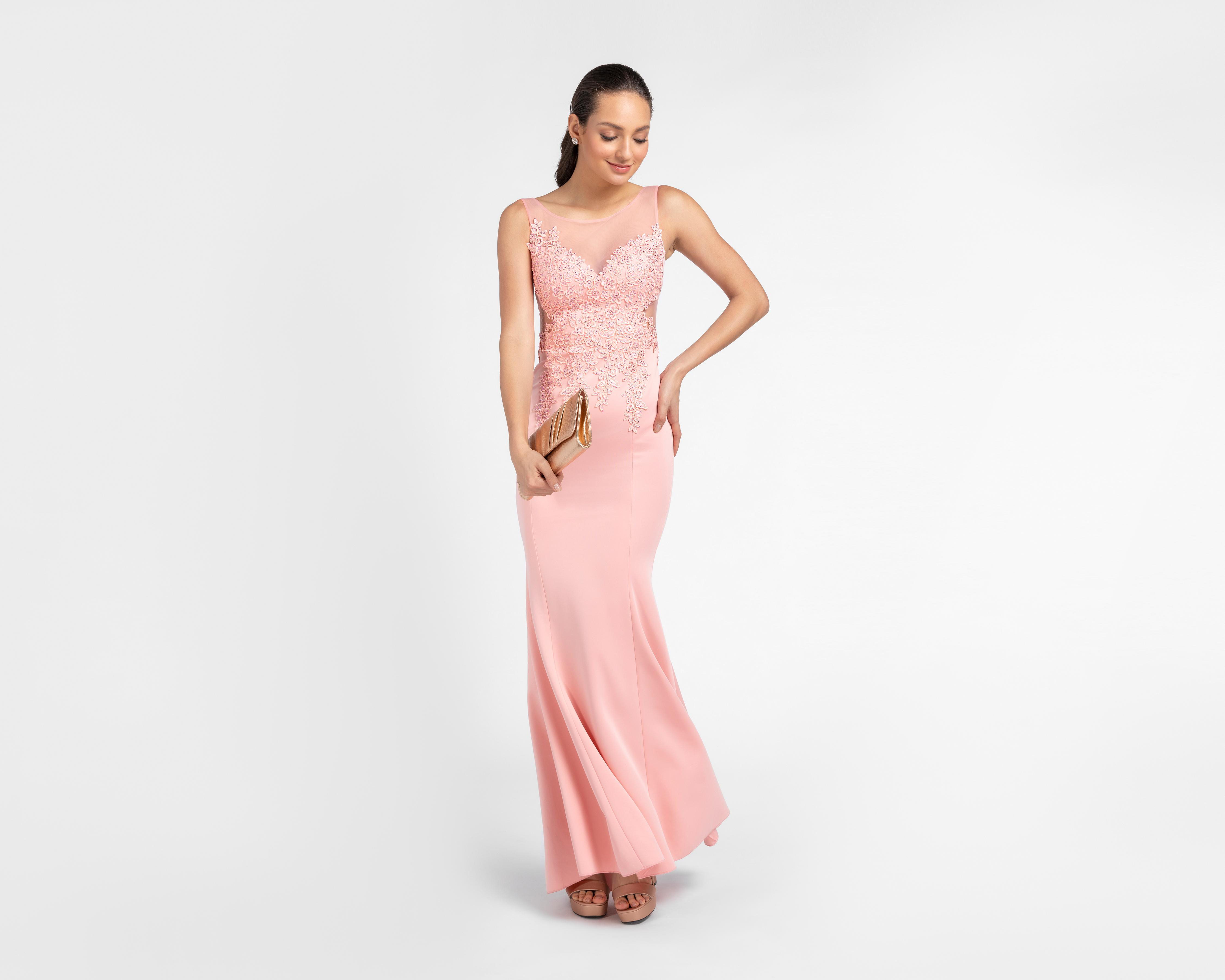 Vestido Meirius de Fiesta Rosa con Pedrería