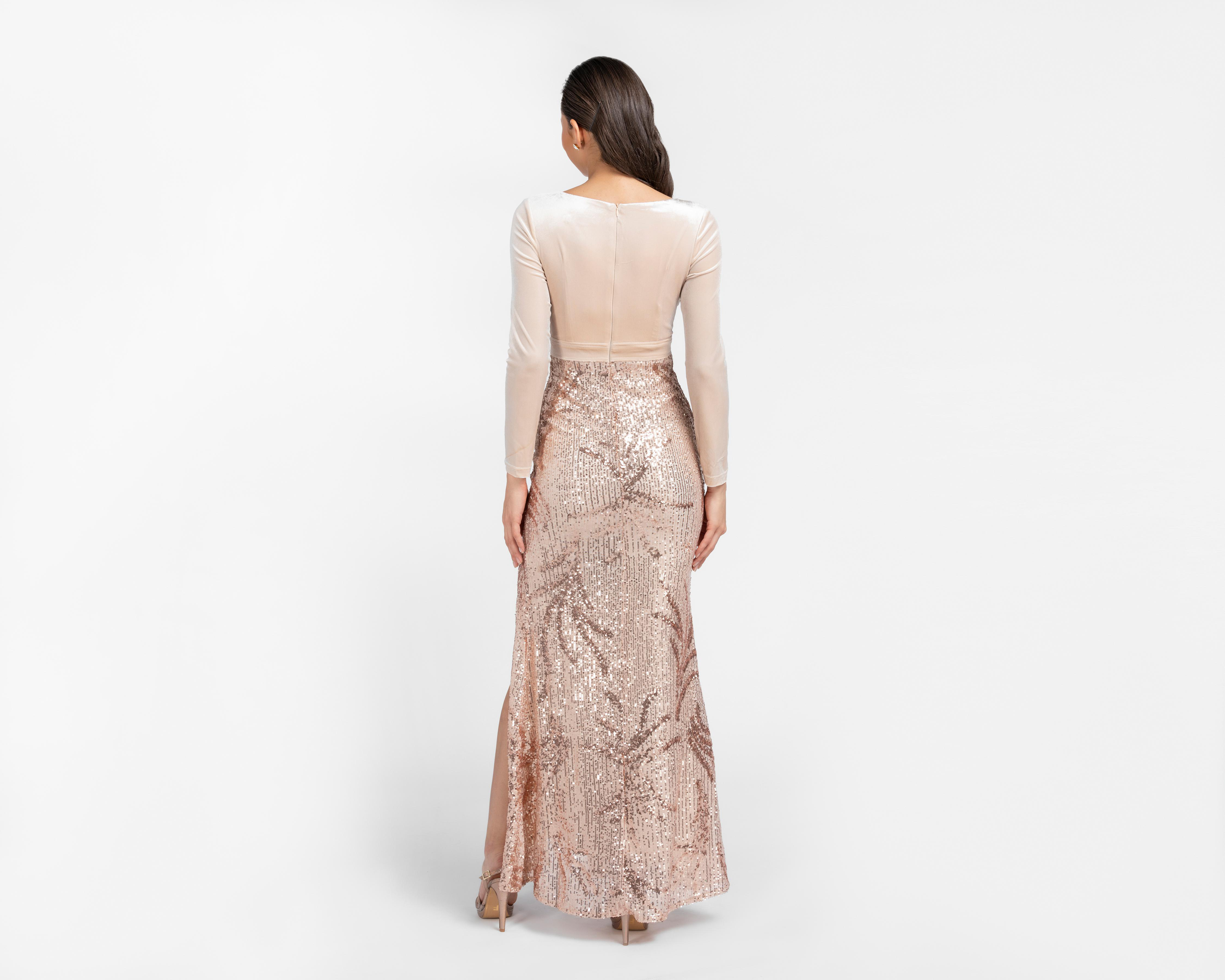 Foto 4 pulgar | Vestido Meirius Formal Escote V con Lentejuelas