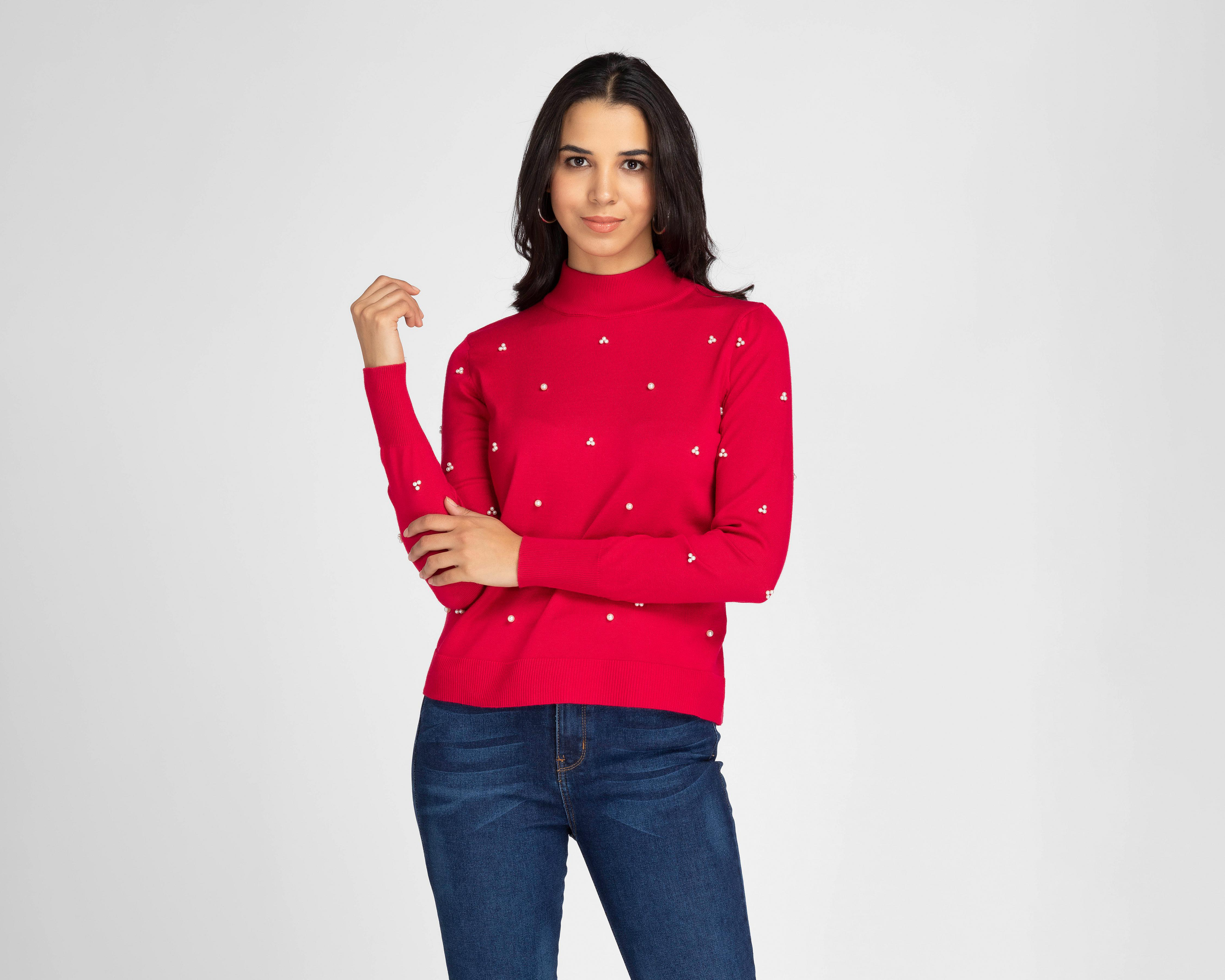 Suéter Sahara Rojo con Perlas