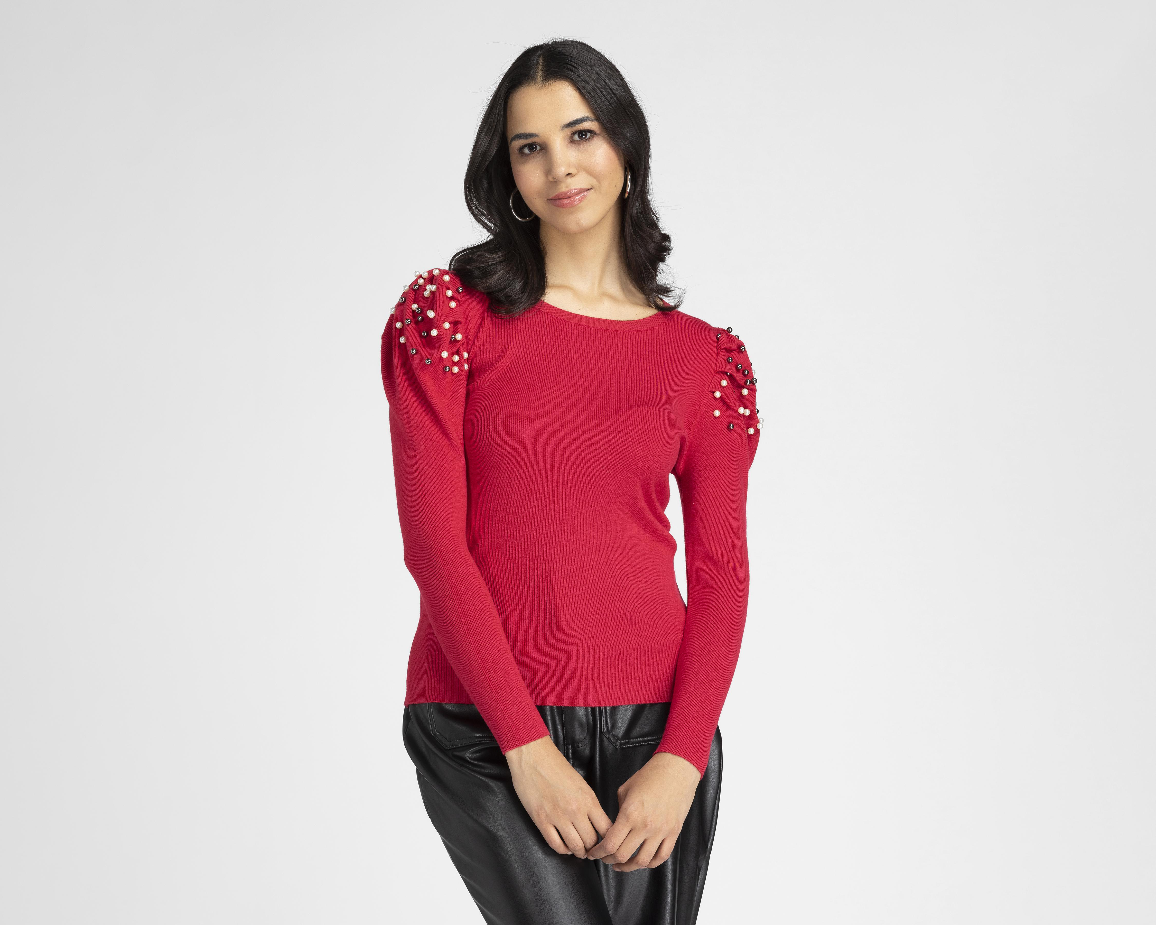 Foto 1 | Suéter Sahara Rojo con Perlas