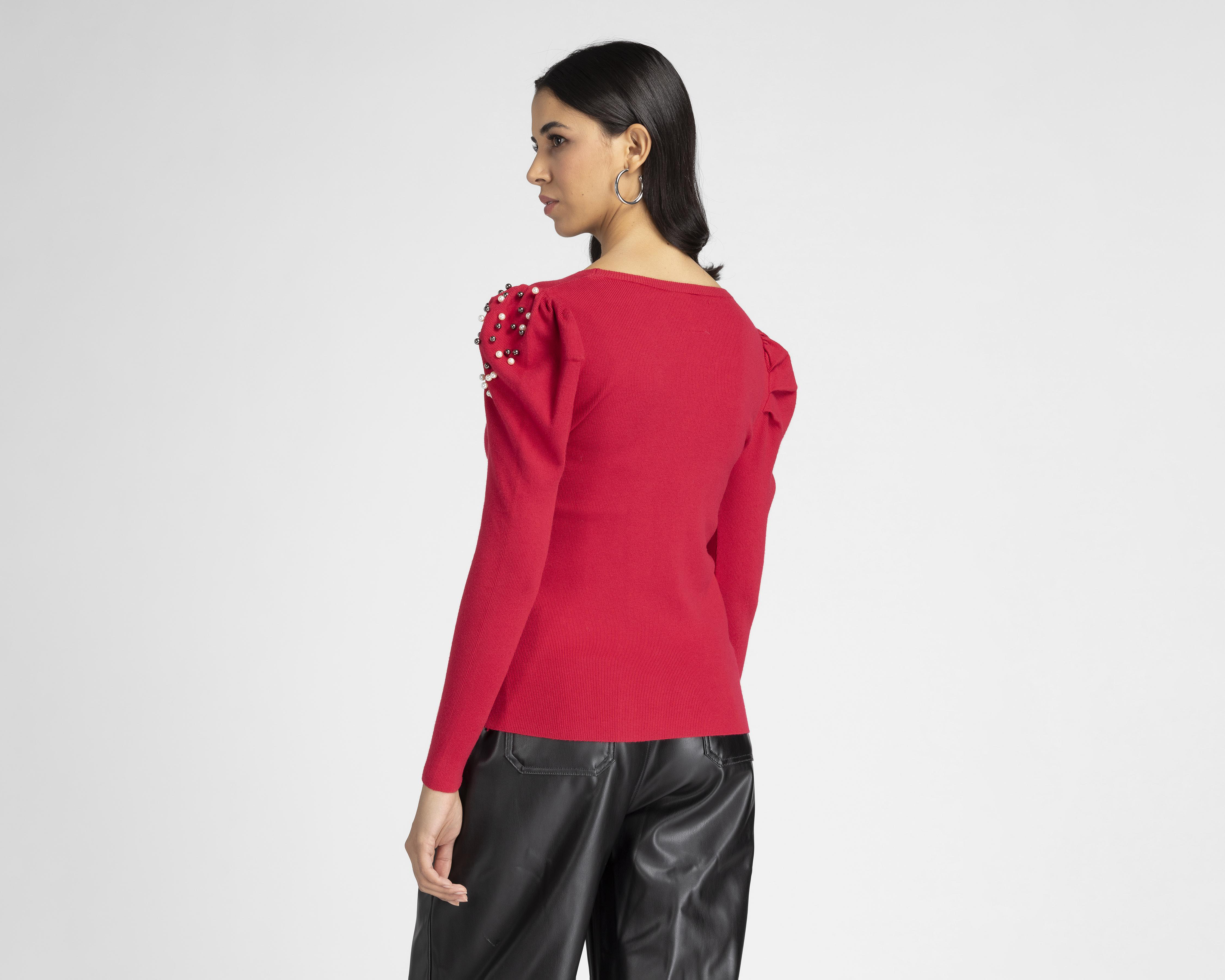 Foto 3 | Suéter Sahara Rojo con Perlas