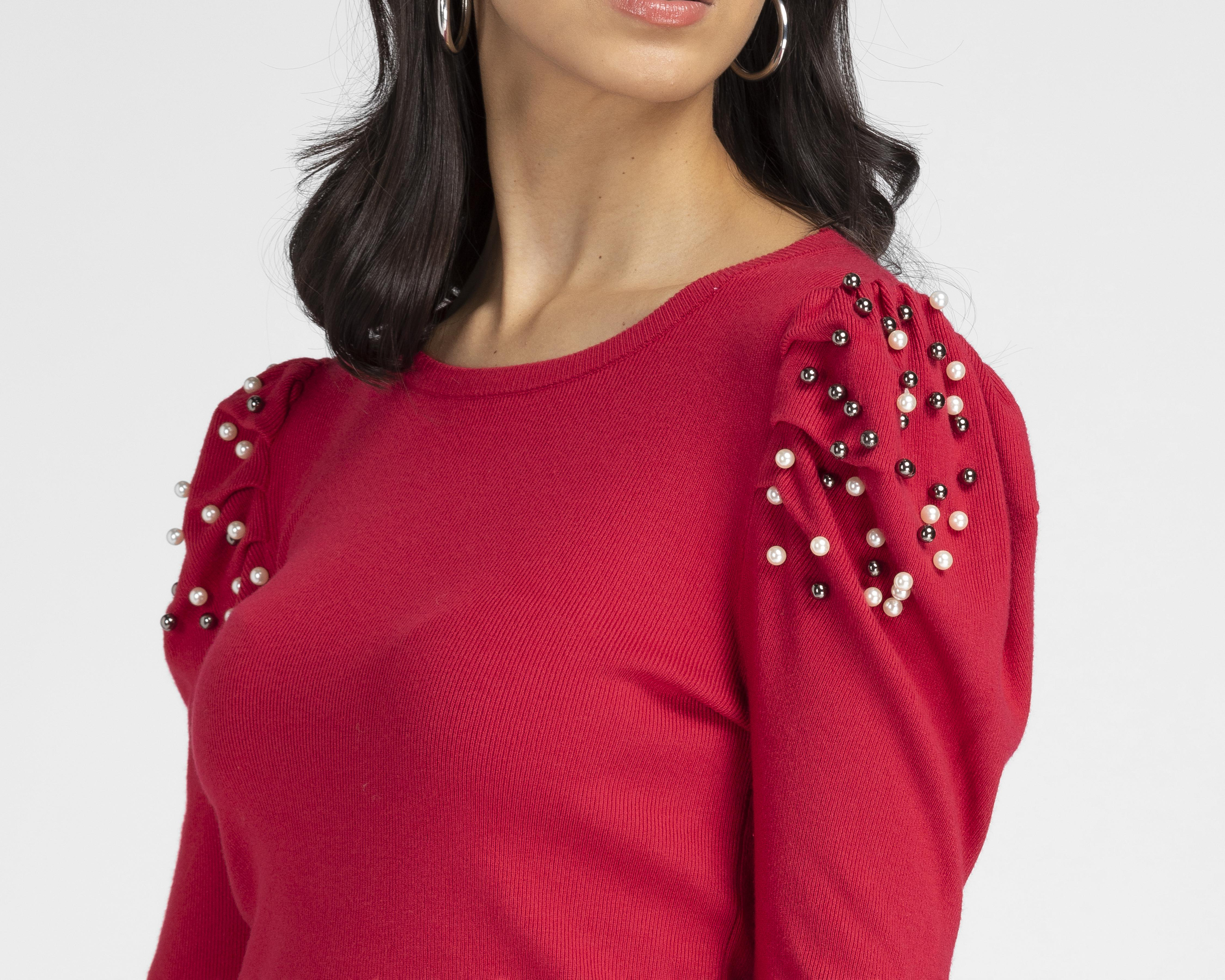 Foto 4 | Suéter Sahara Rojo con Perlas