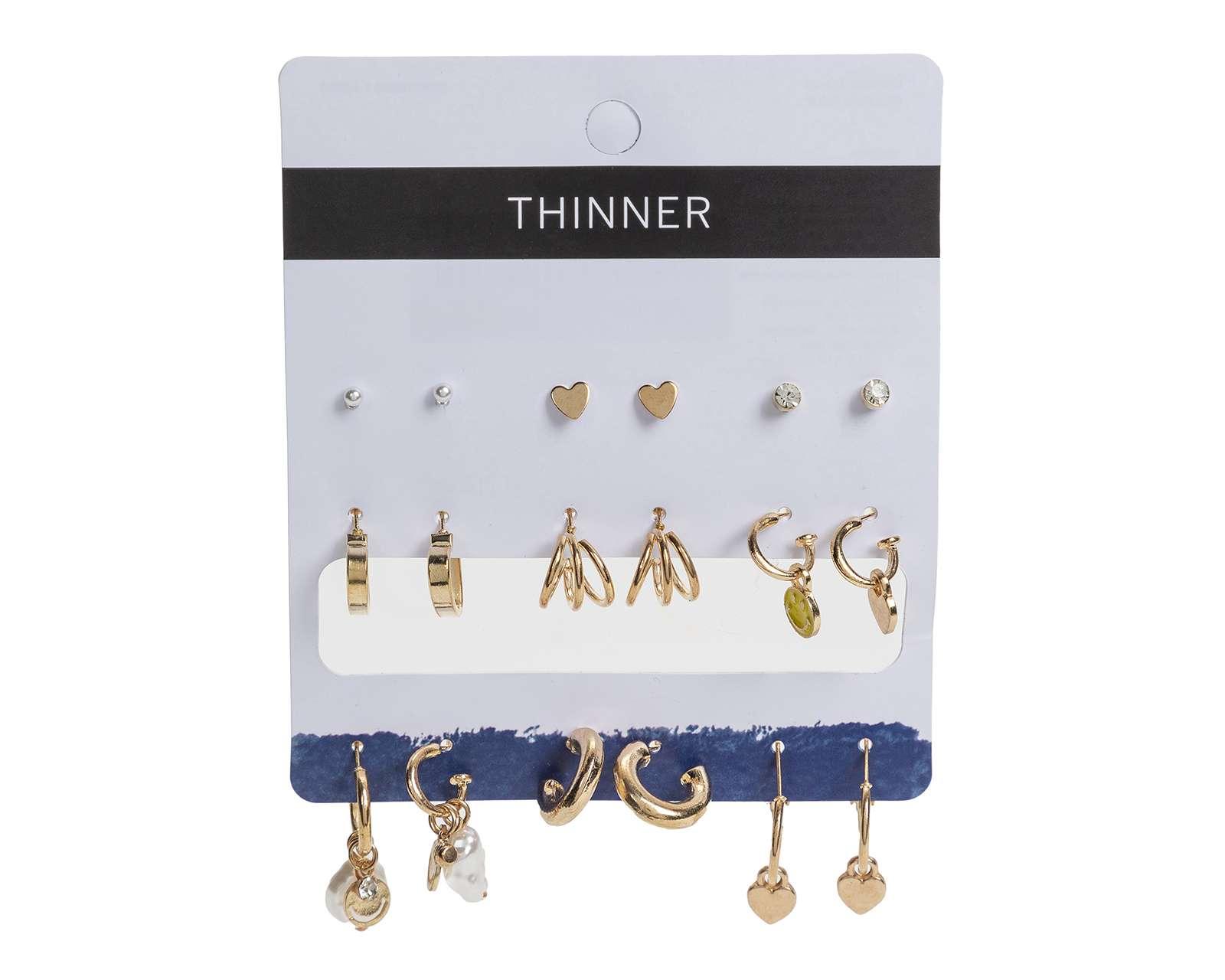 Foto 1 | Aretes Thinner Metálicos Dorados 9 Pares