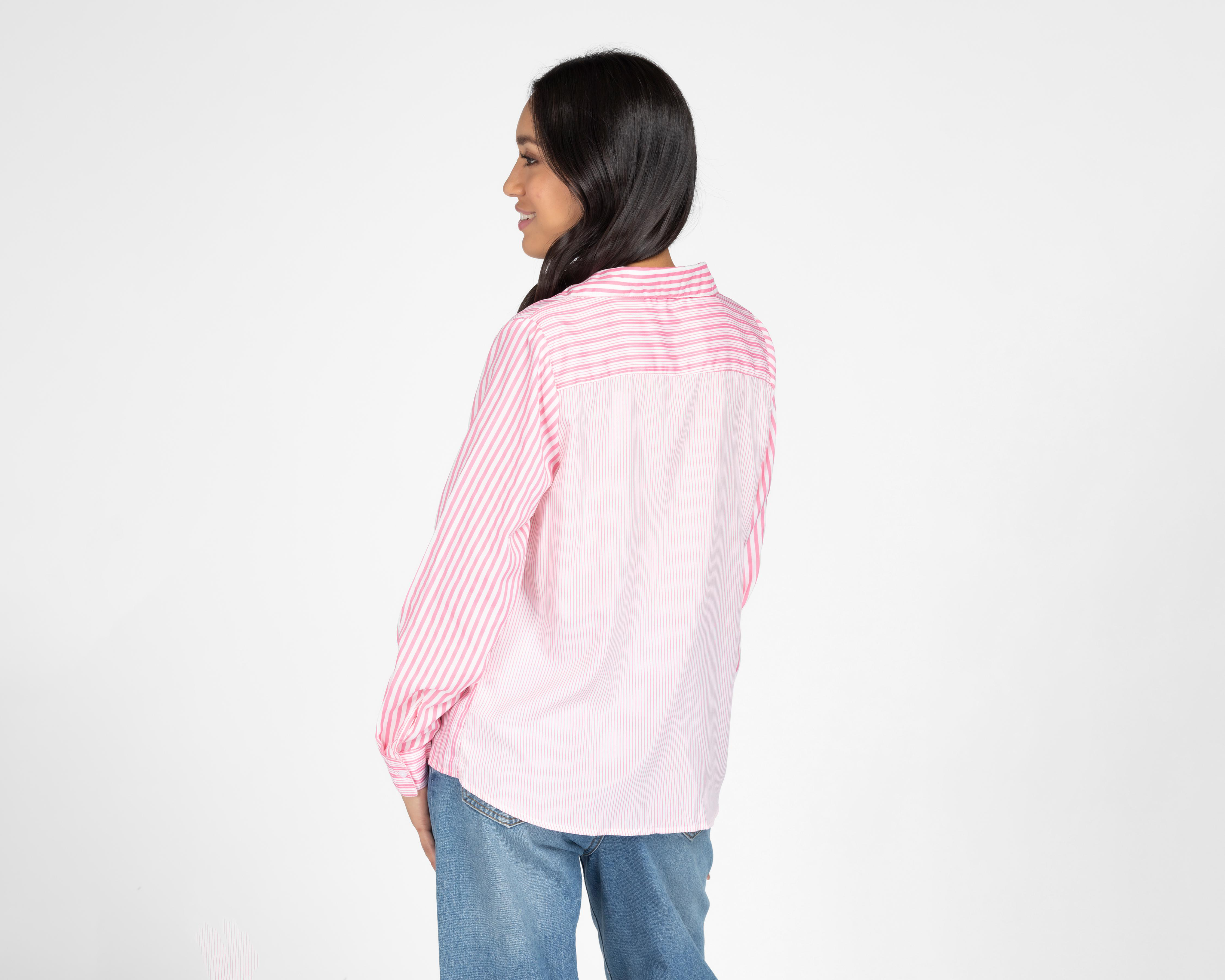 Foto 3 | Blusa Refill Manga Larga a Rayas con Botones