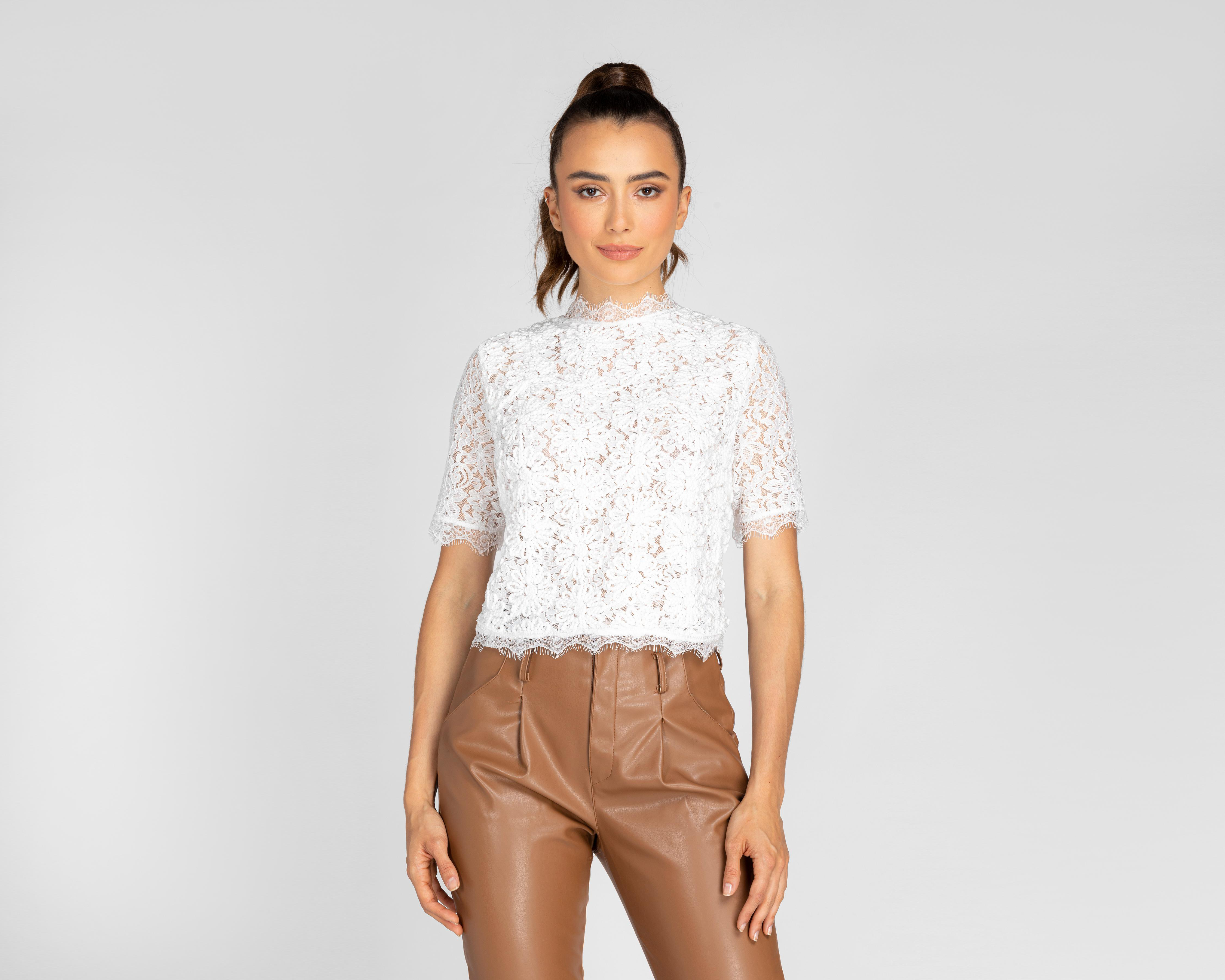 Foto 1 | Blusa Jennifer Lopez de Encaje Cuello Redondo