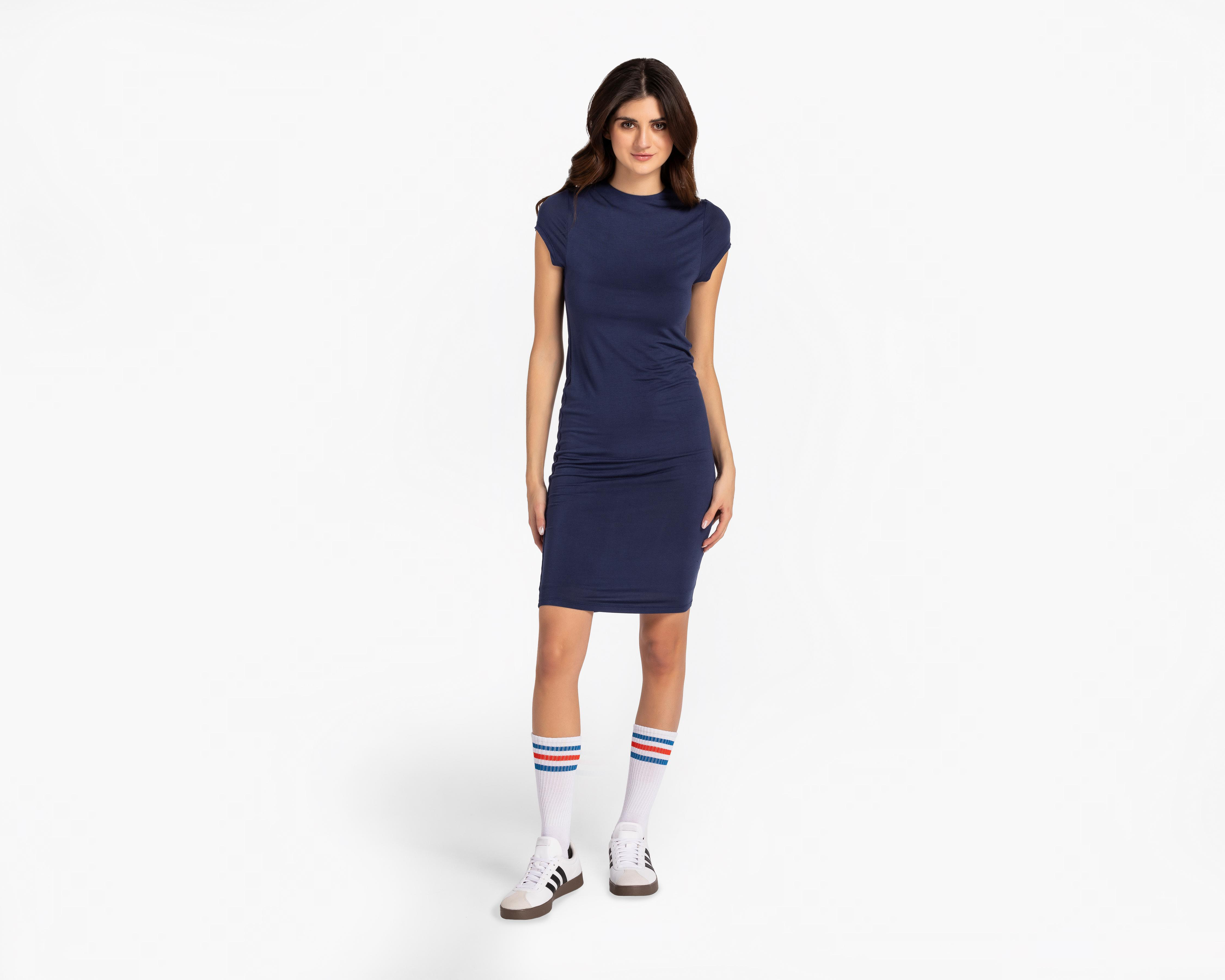 Foto 2 pulgar | Vestido Refill Casual Midi Azul con Manga Corta