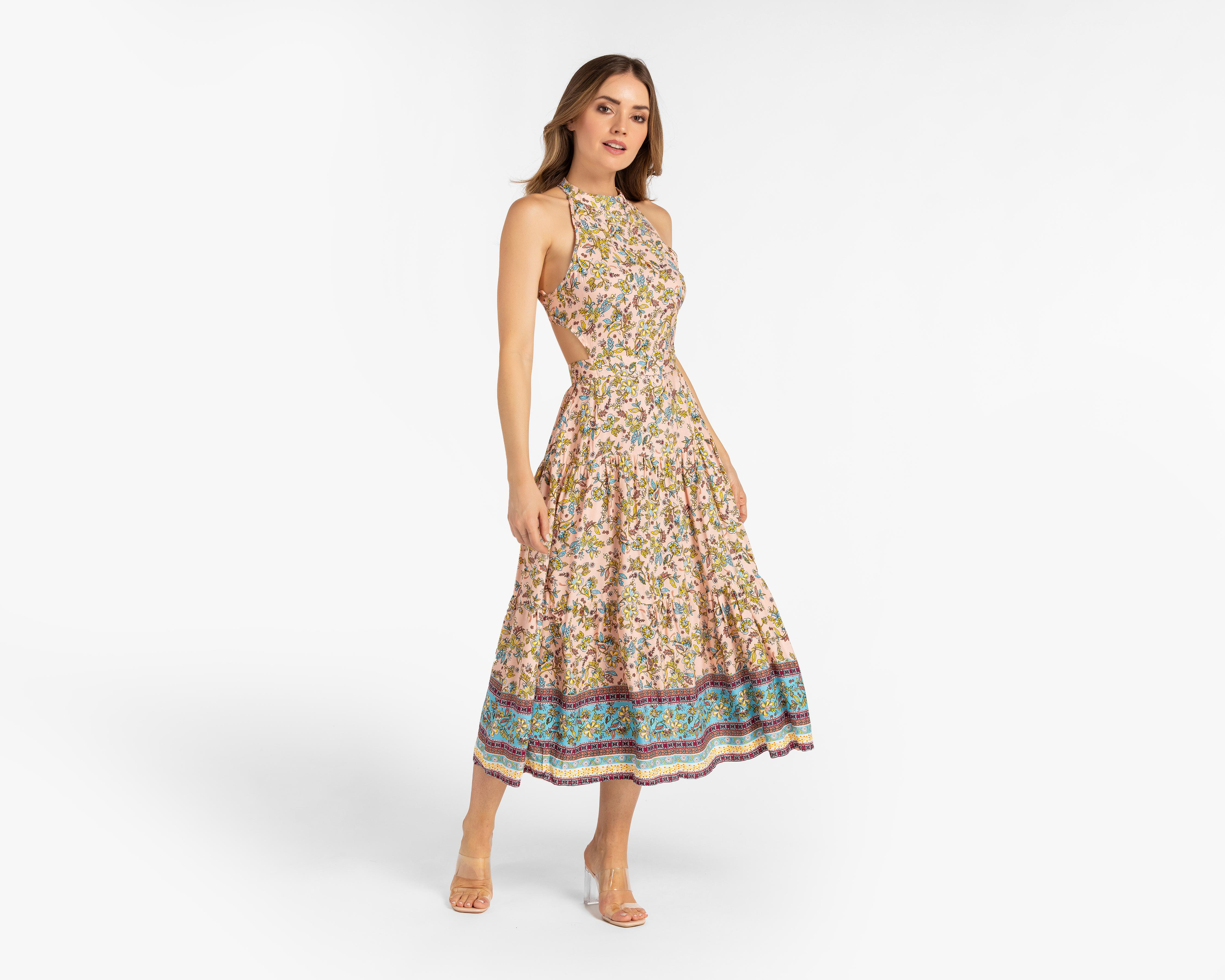 Vestido Sahara Largo Floral con Escote en Espalda