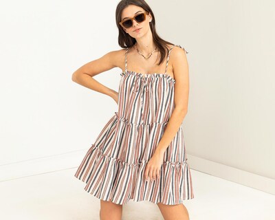 Foto 4 | Vestido Casual HYFVE Corto de Tirantes a Rayas