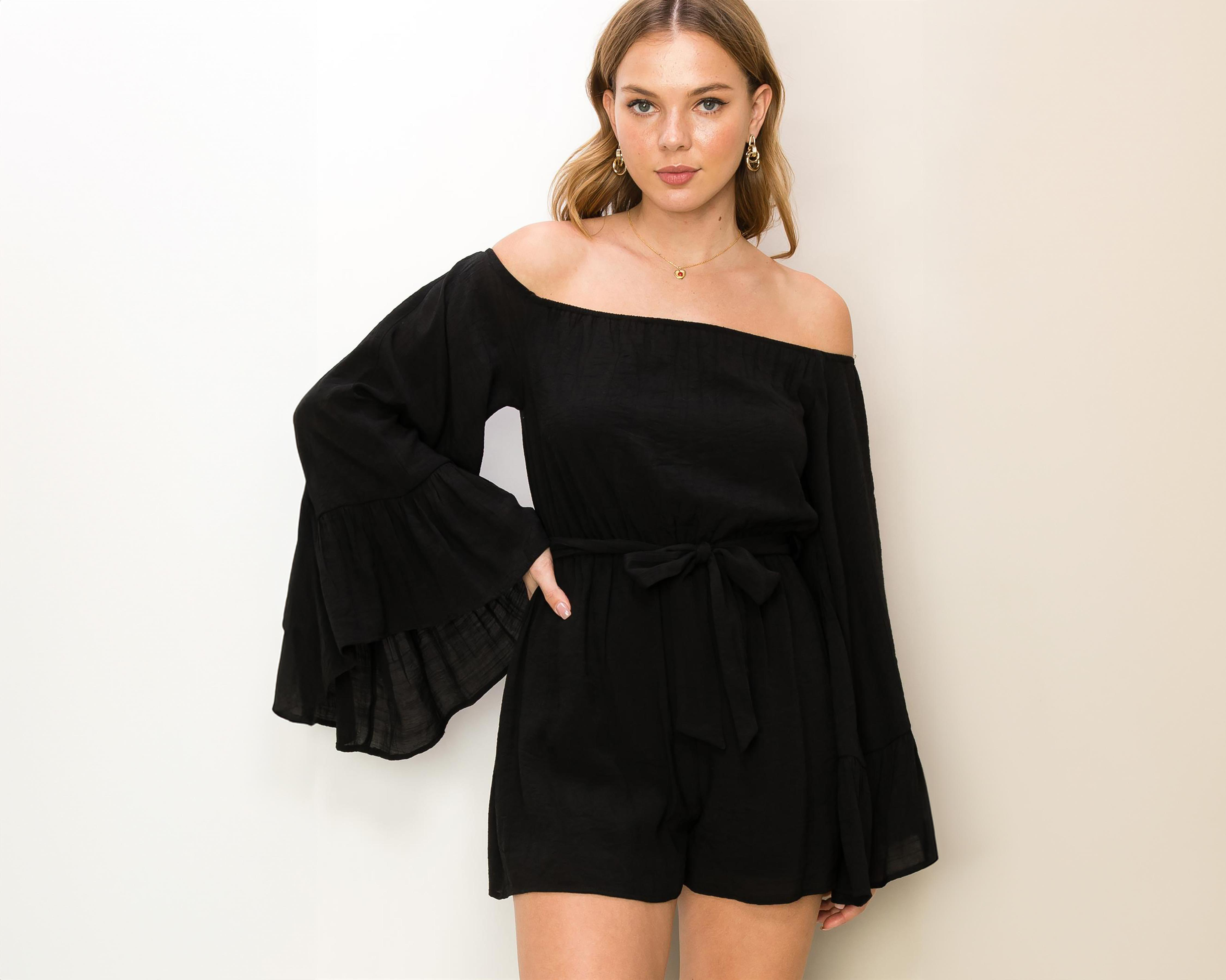 Foto 4 pulgar | Vestido Casual Hyfve Negro Strapless con Lazo