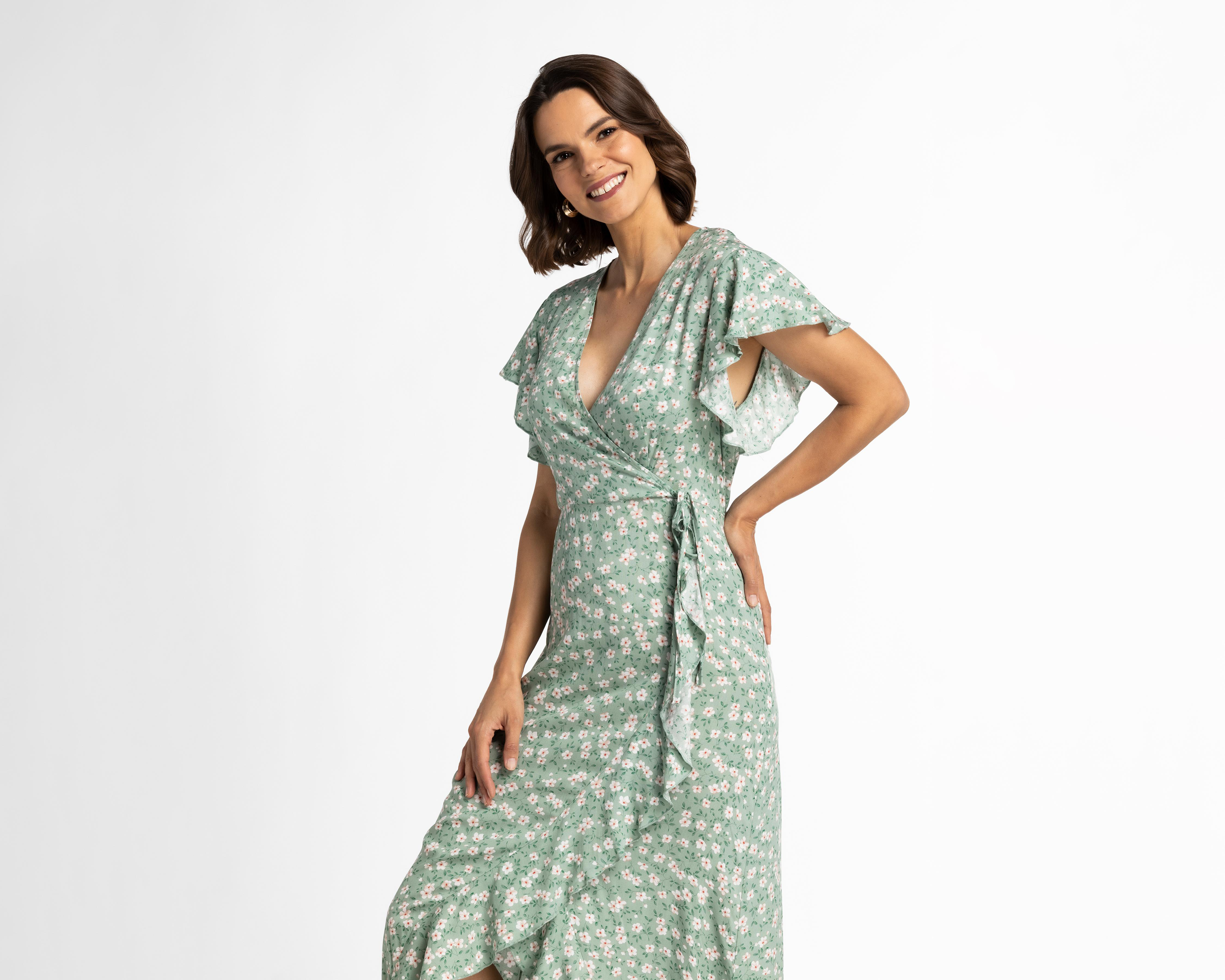 Foto 4 | Vestido Sahara Casual Cuello V con Olanes