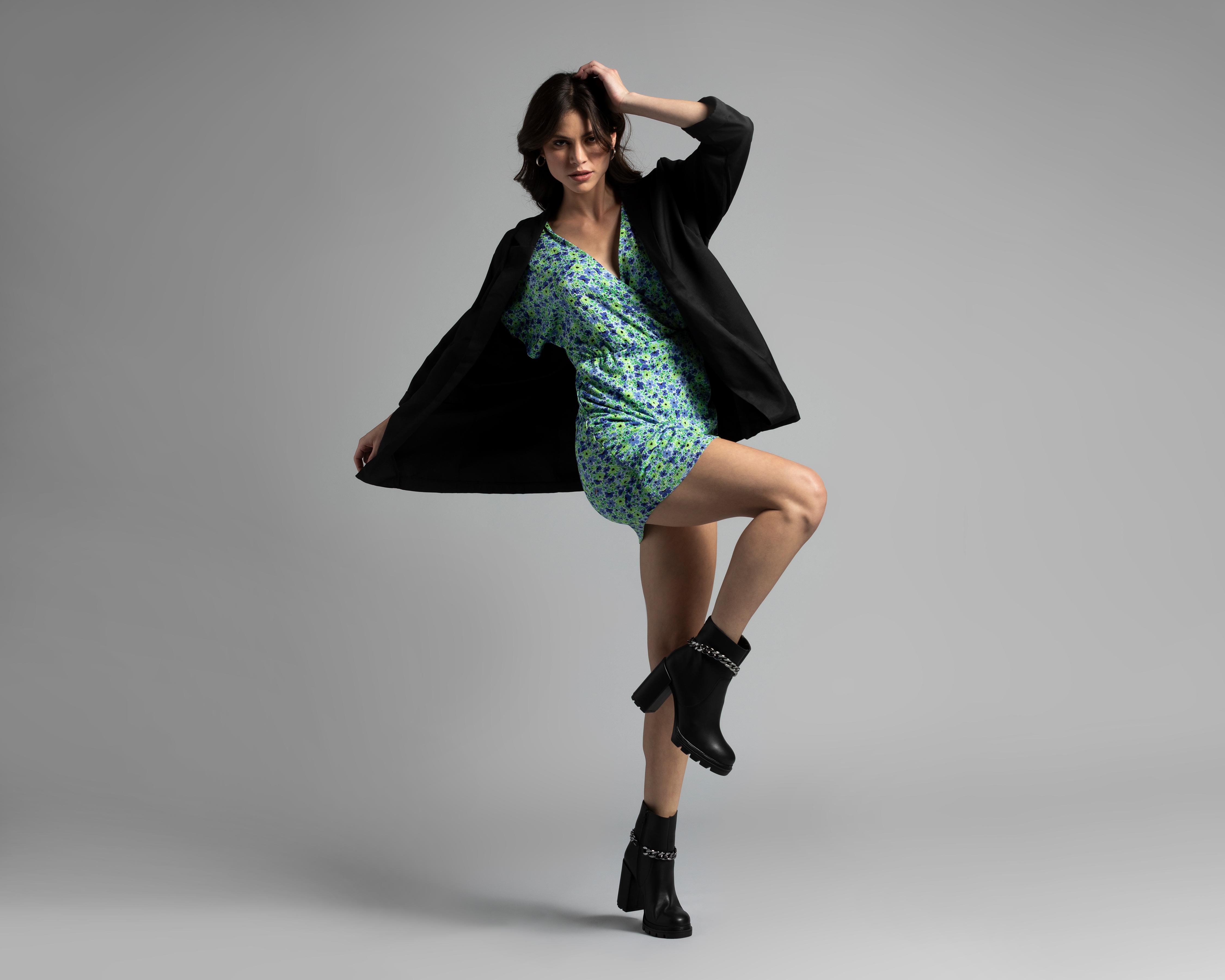 Vestido Thinner Casual Escote V con Estampado de Flores