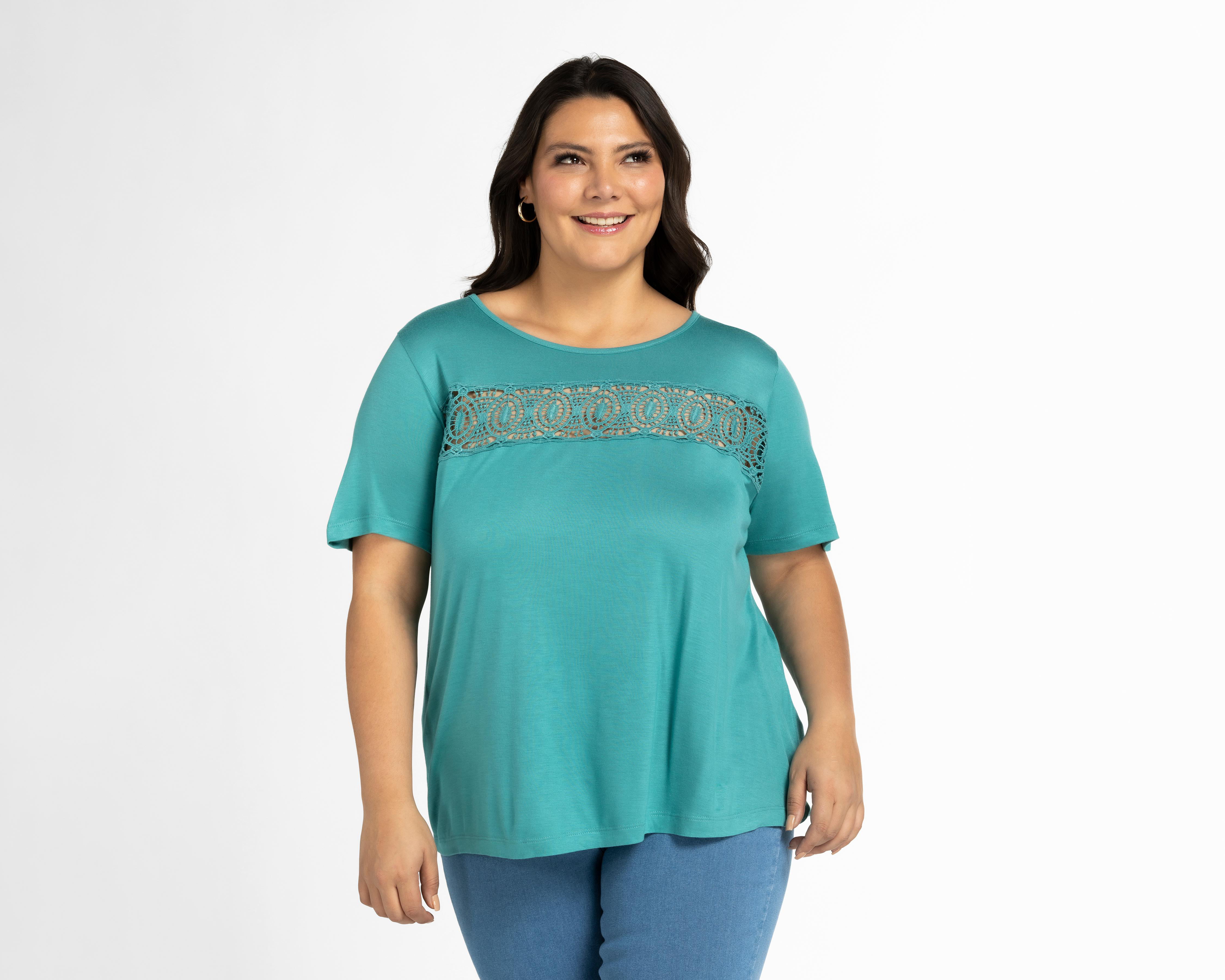 Blusa Lady Sun Manga Corta con Crochet