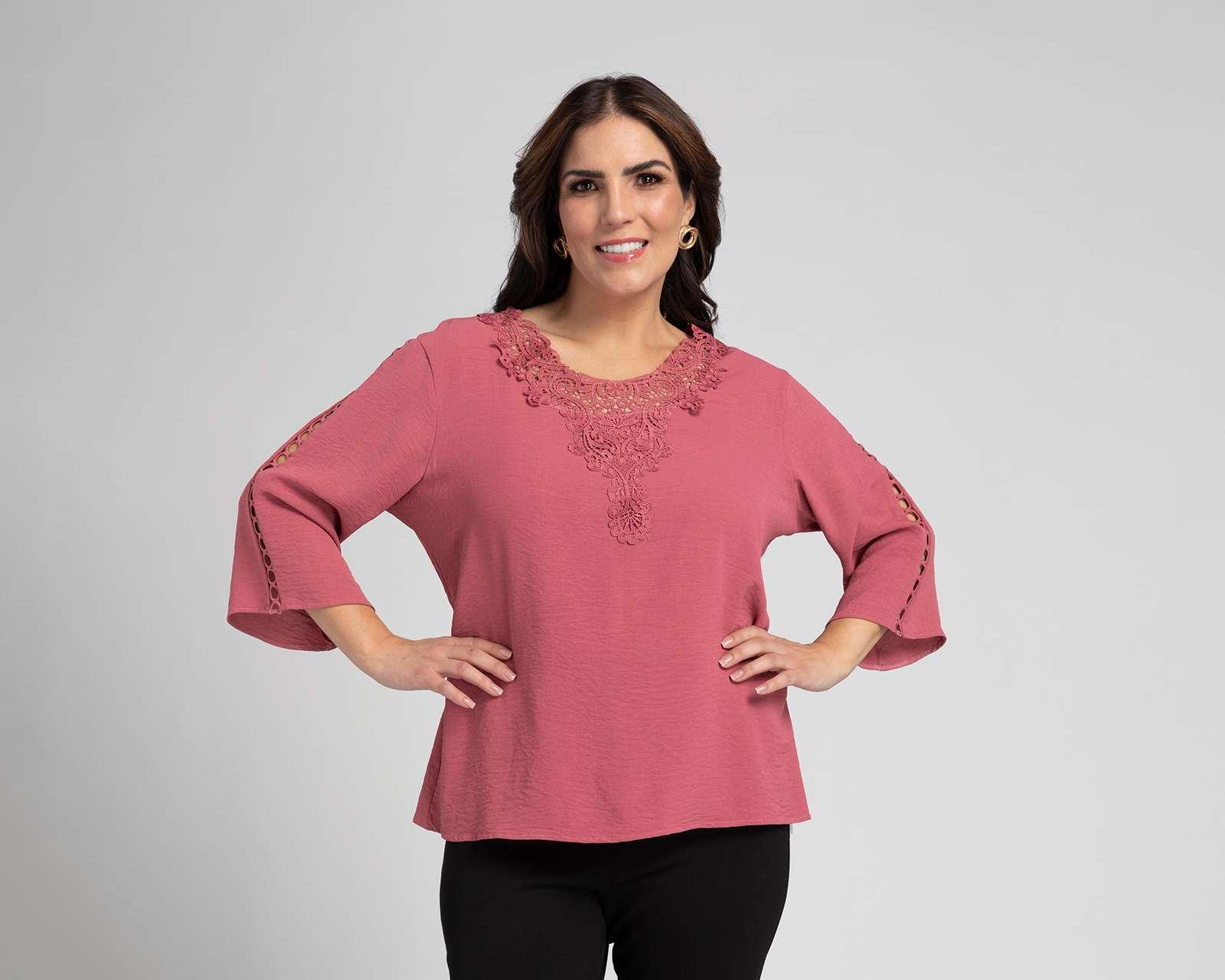 Foto 2 | Blusa Lady Sun Manga 3/4 con Bordado