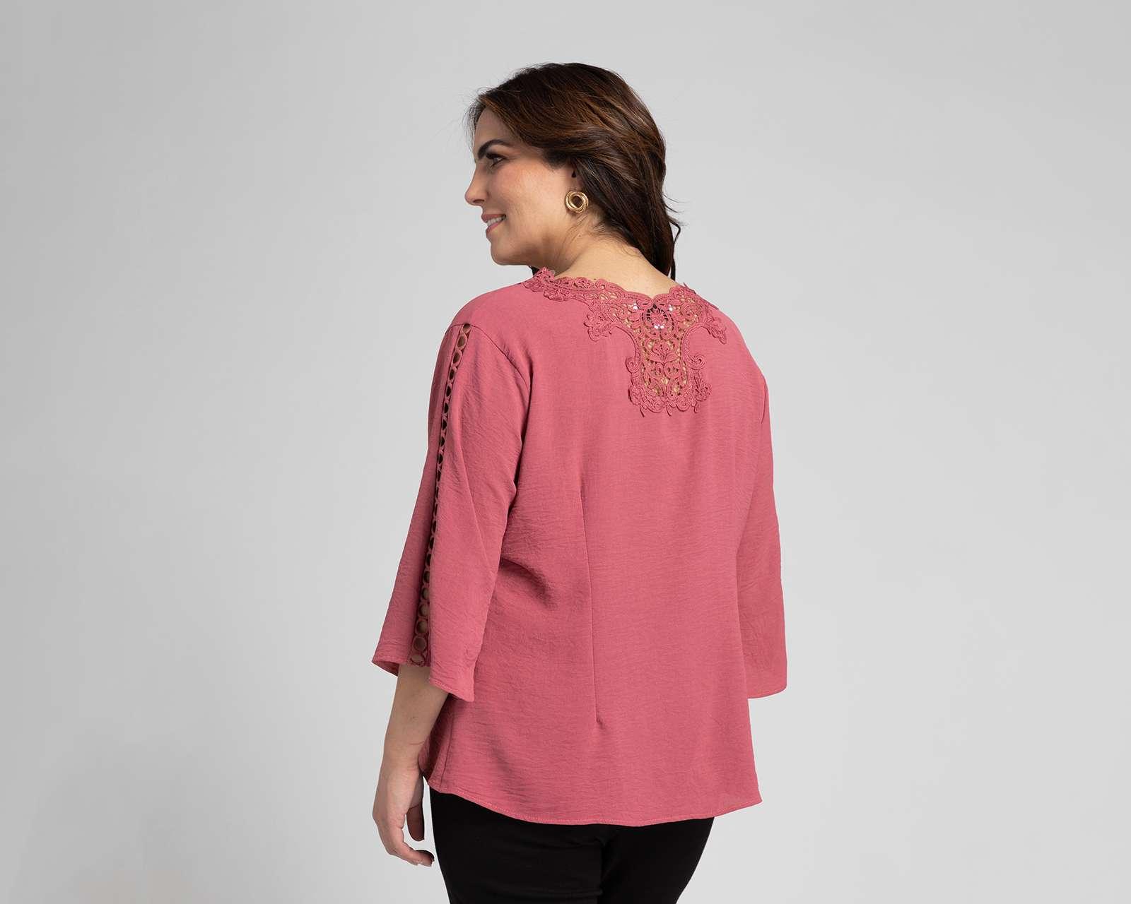 Foto 4 pulgar | Blusa Lady Sun Manga 3/4 con Bordado