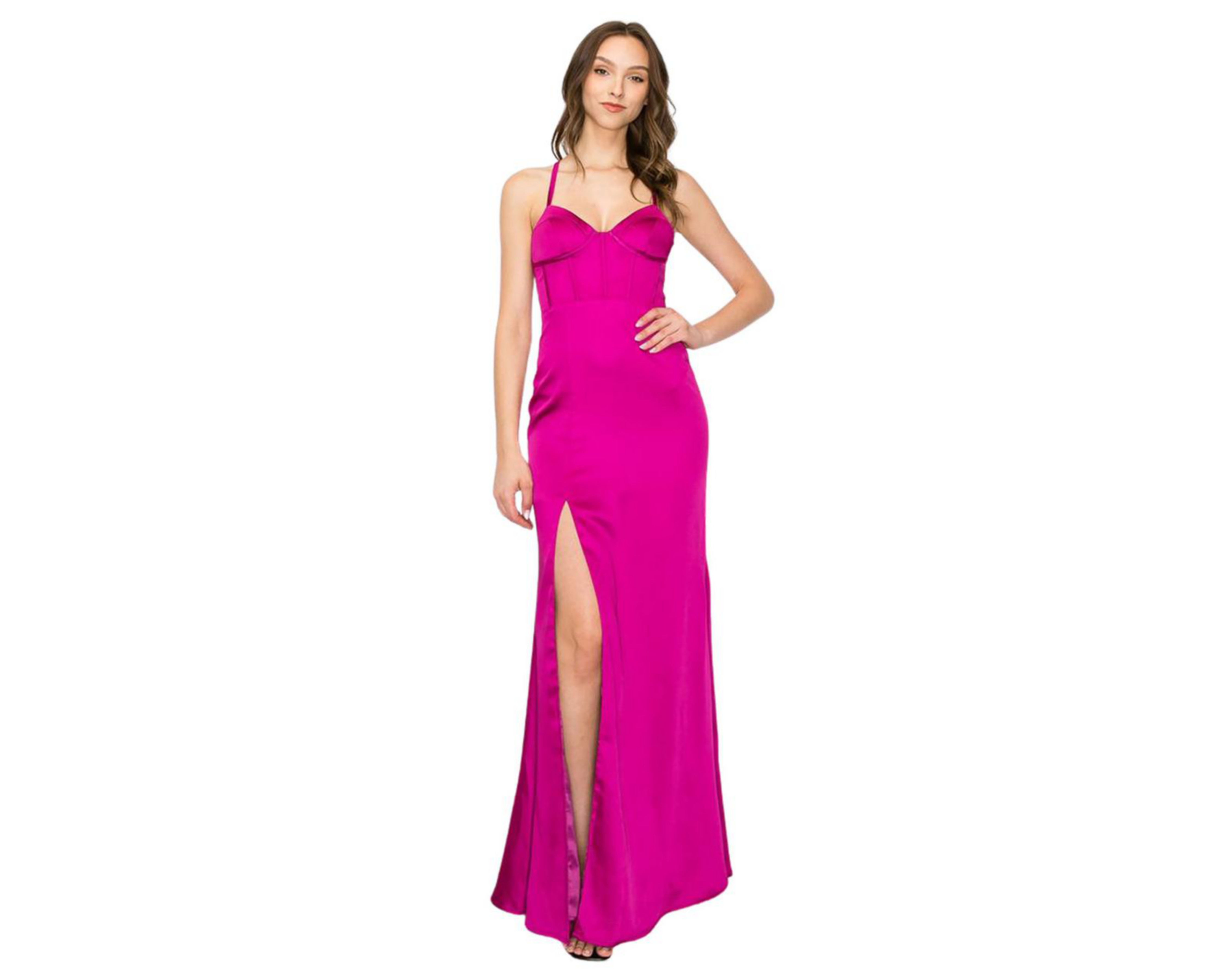 Foto 1 | Vestido de Noche Minuet Rosa con Tirantes con Abertura para Mujer