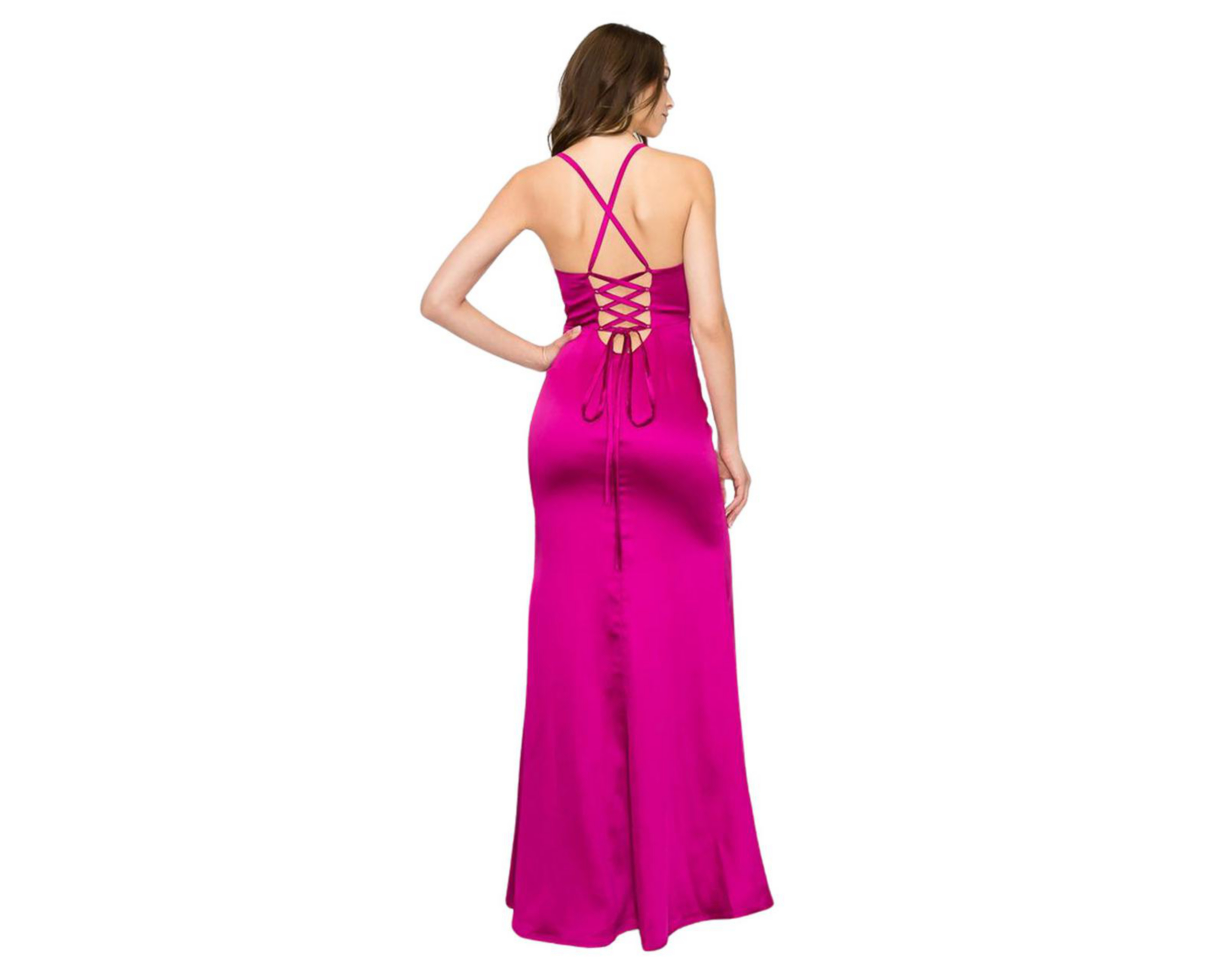 Foto 3 | Vestido de Noche Minuet Rosa con Tirantes con Abertura para Mujer