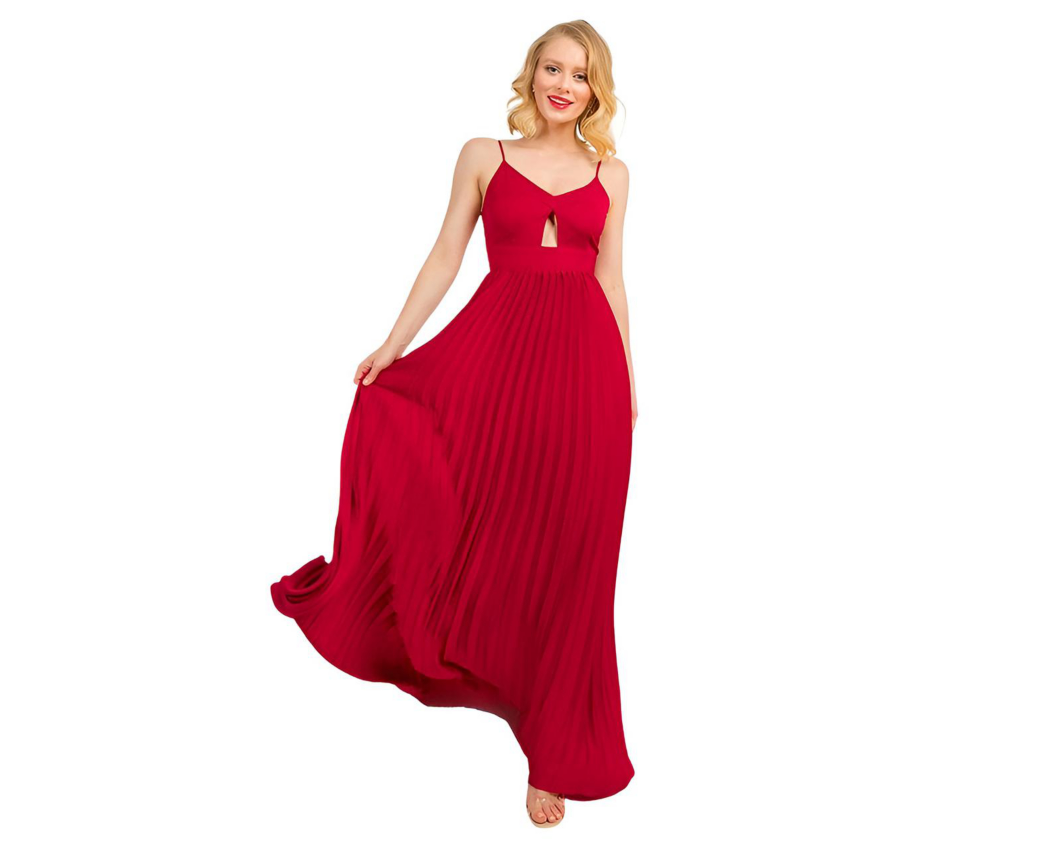 Foto 2 pulgar | Vestido de Noche Minuet Rojo de Tirantes Plisado para Mujer