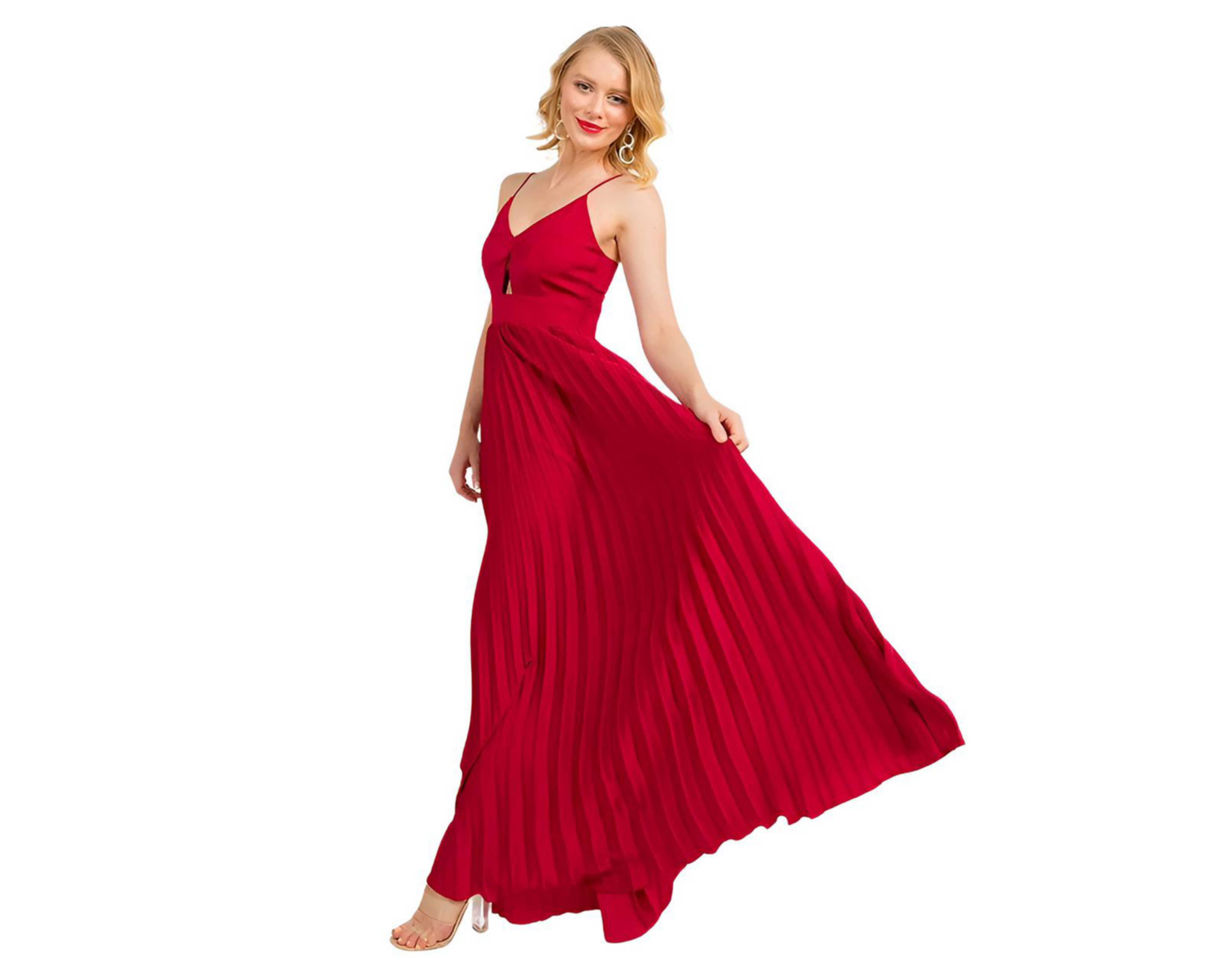 Foto 3 pulgar | Vestido de Noche Minuet Rojo de Tirantes Plisado para Mujer