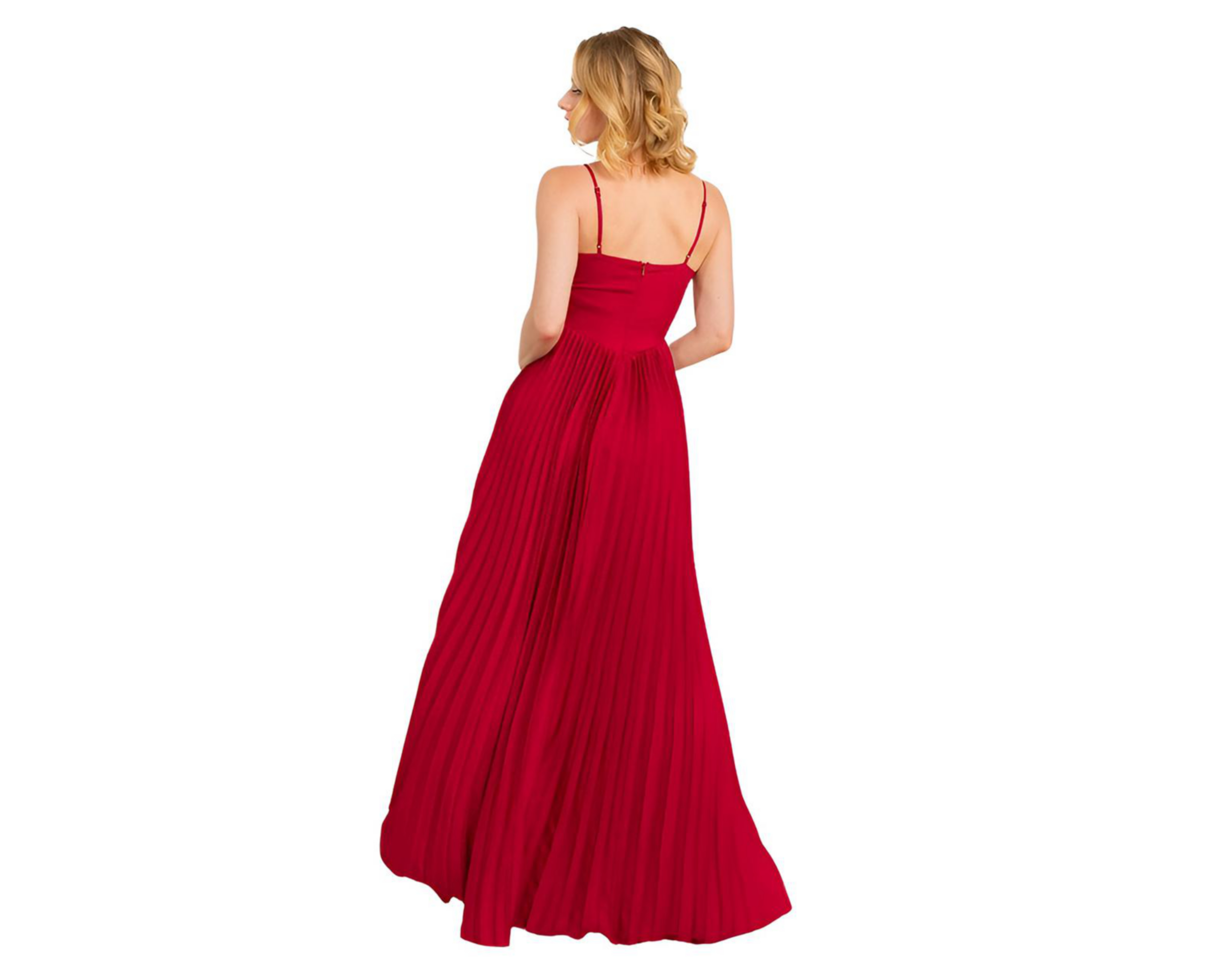 Foto 4 pulgar | Vestido de Noche Minuet Rojo de Tirantes Plisado para Mujer