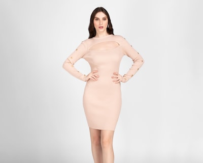 Foto 1 | Vestido Casual Jennifer Lopez Rosa Manga Larga con Escote en el Pecho