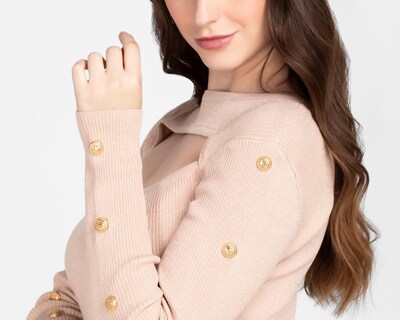 Foto 4 | Vestido Casual Jennifer Lopez Rosa Manga Larga con Escote en el Pecho