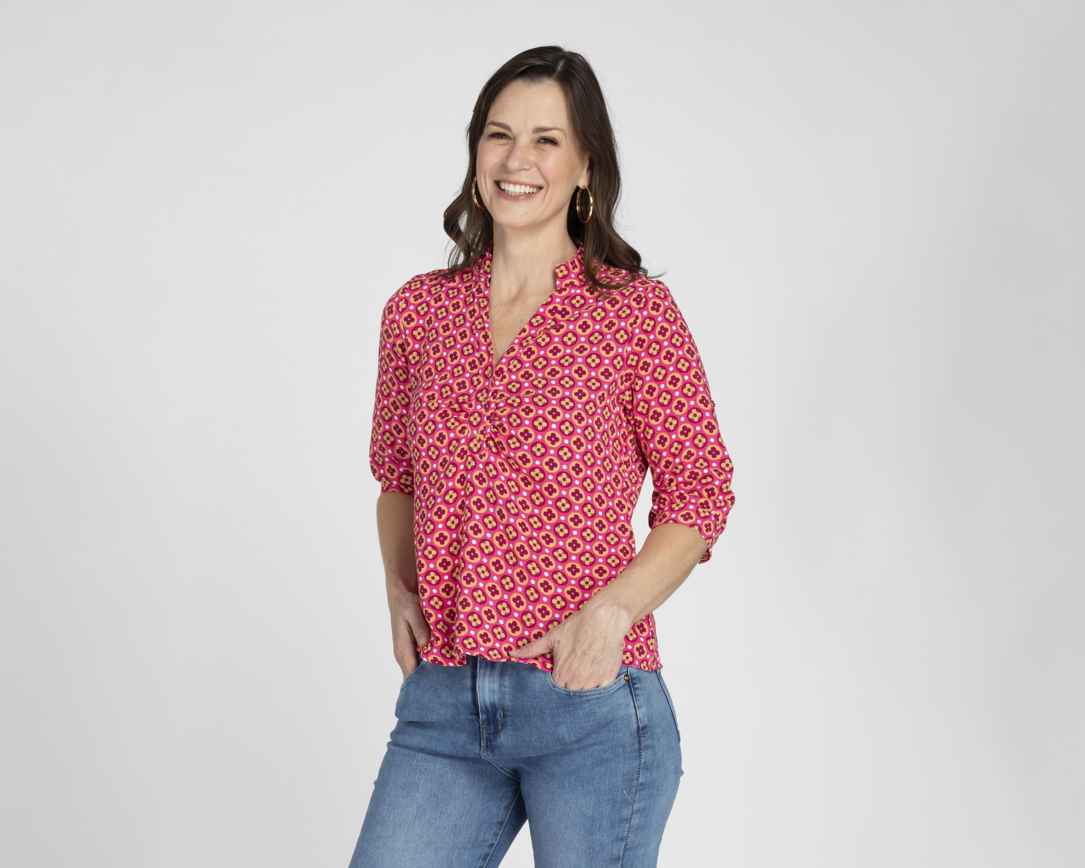 Blusa Ann Miller Manga 3/4 Estampada