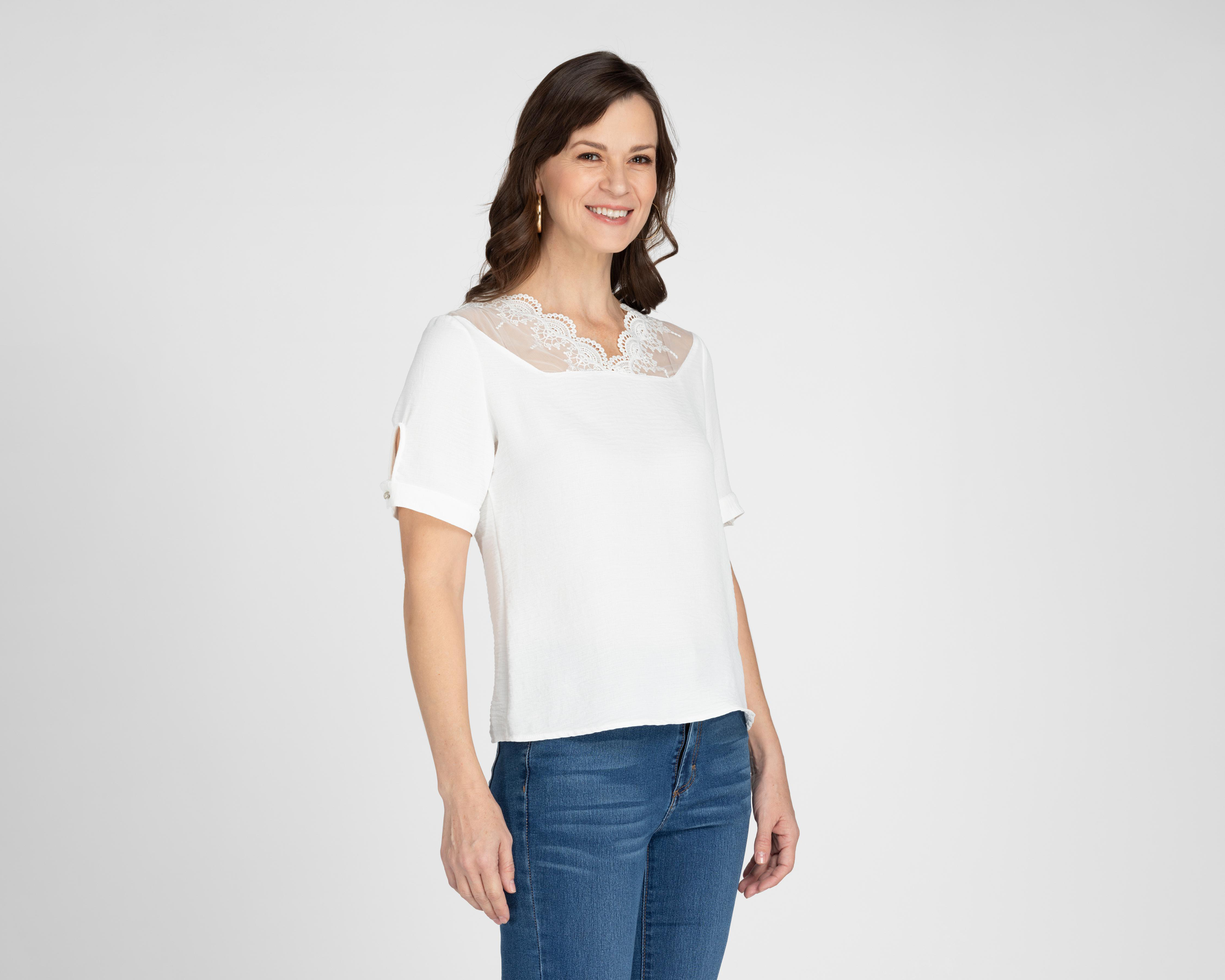 Foto 2 pulgar | Blusa Ann Miller Cuello V con Encaje