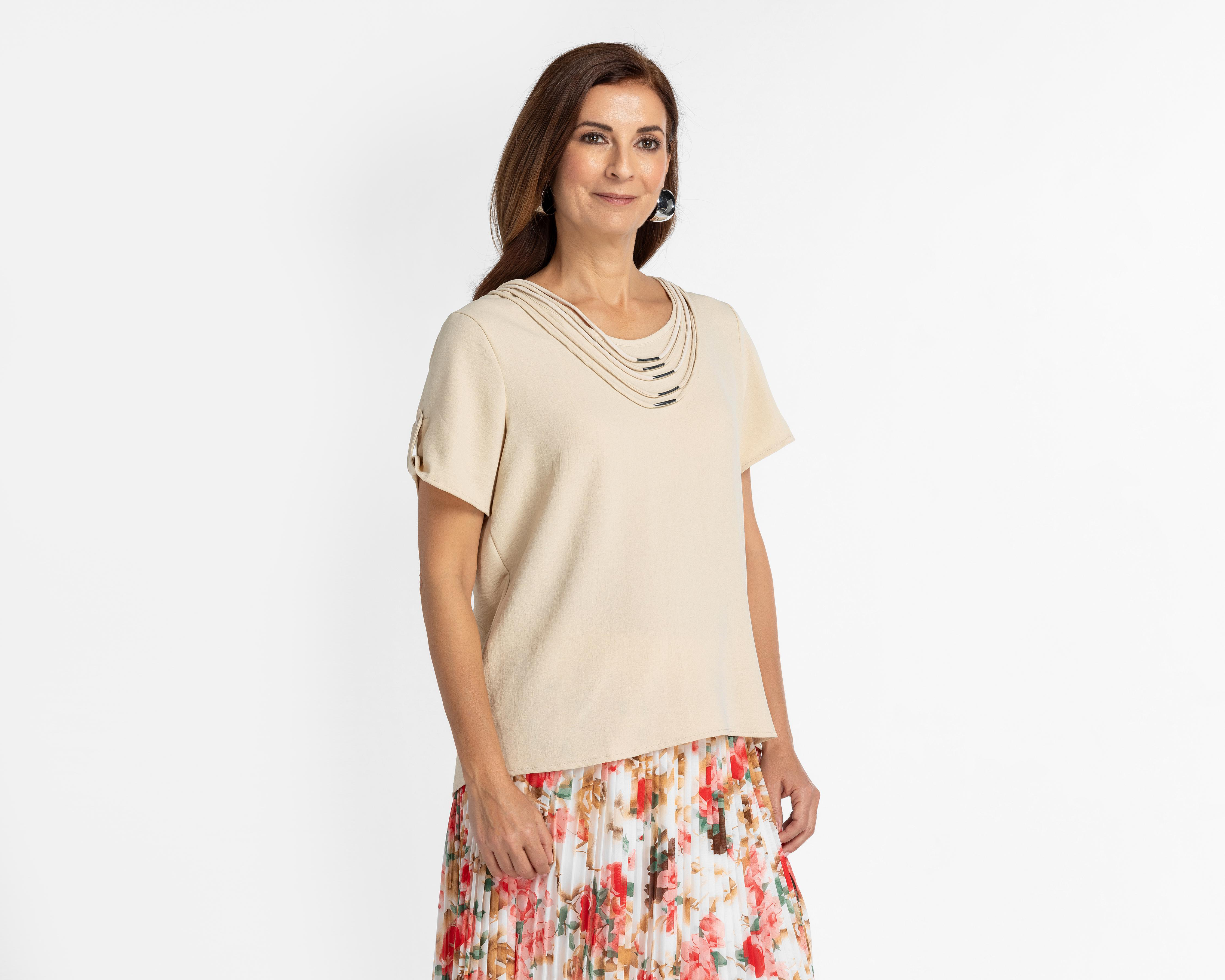 Blusa Sahara Manga Corta con Simulación de Collar