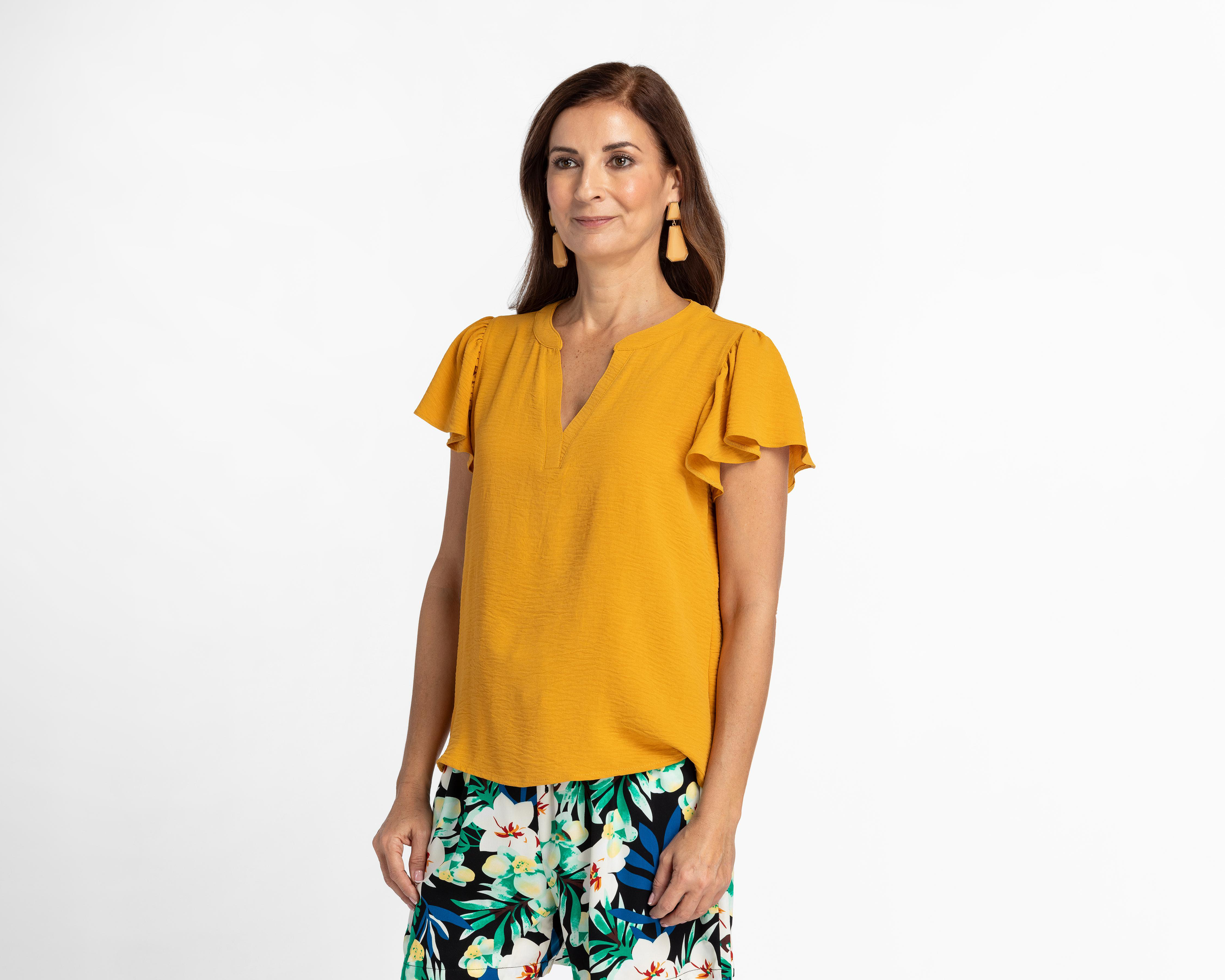 Blusa Sahara Manga Corta Mostaza