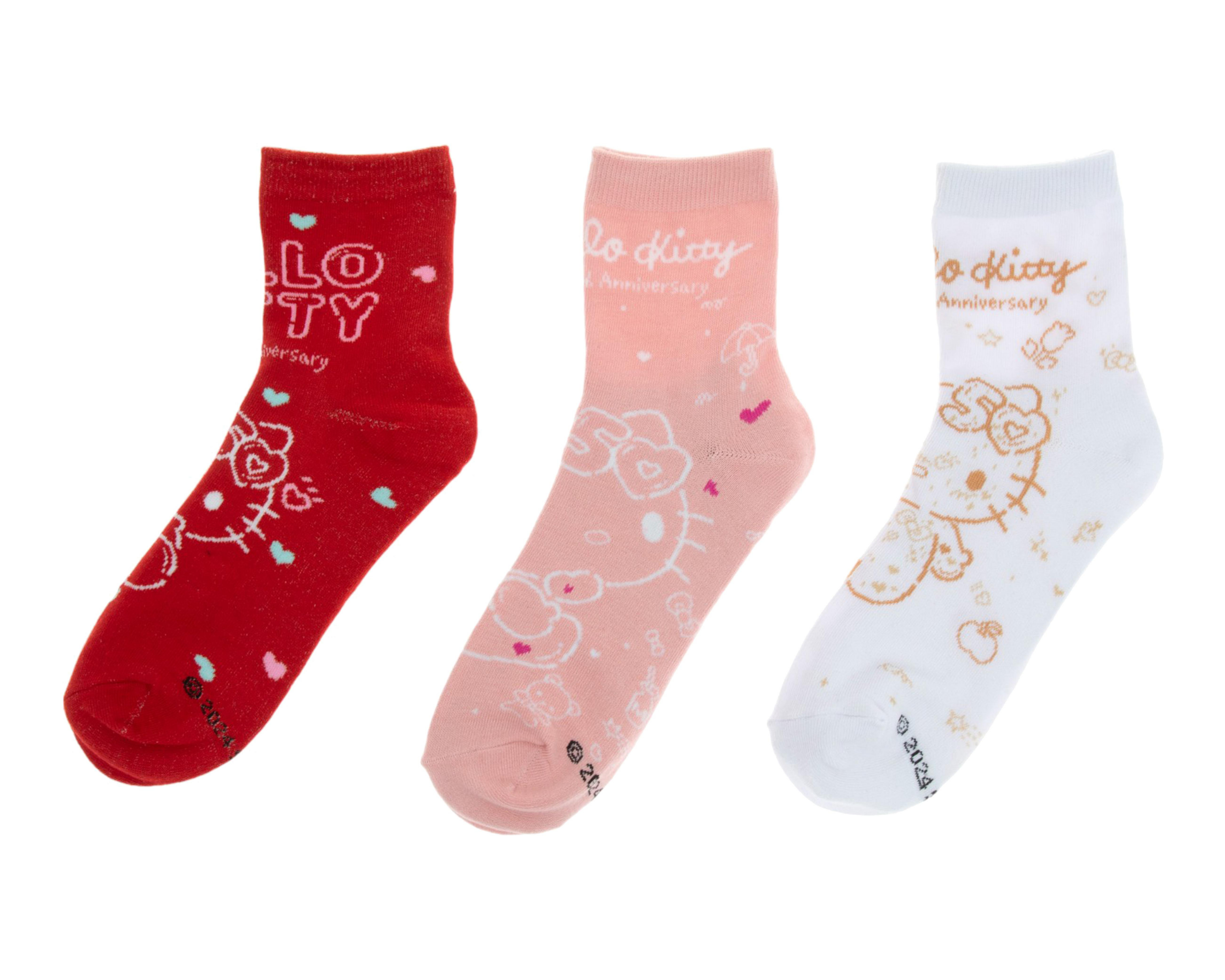 Foto 2 pulgar | Calcetas Tobilleras Hello Kitty para Mujer 3 Pares