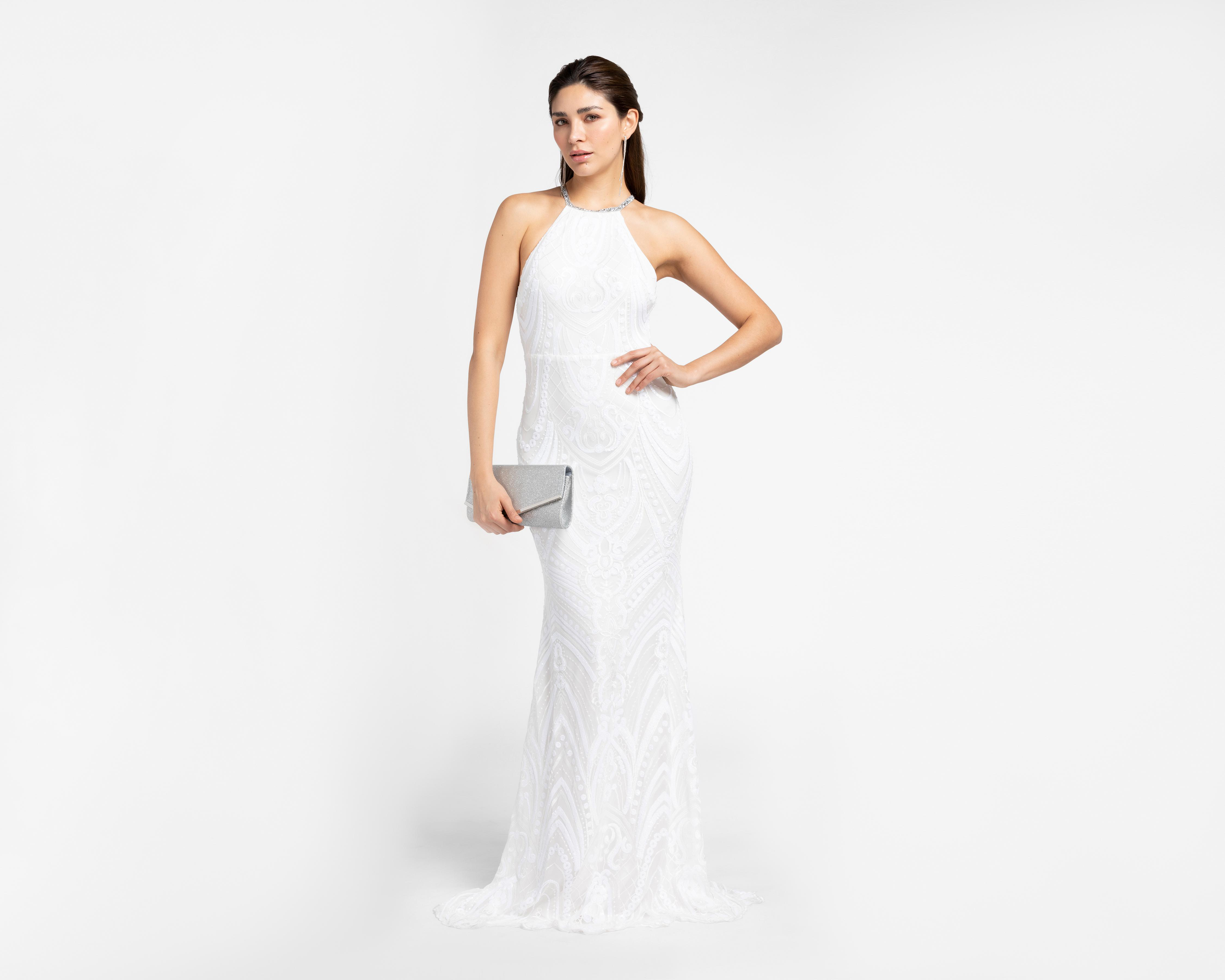 Vestido Minuet de Noche con Lentejuelas Blanco
