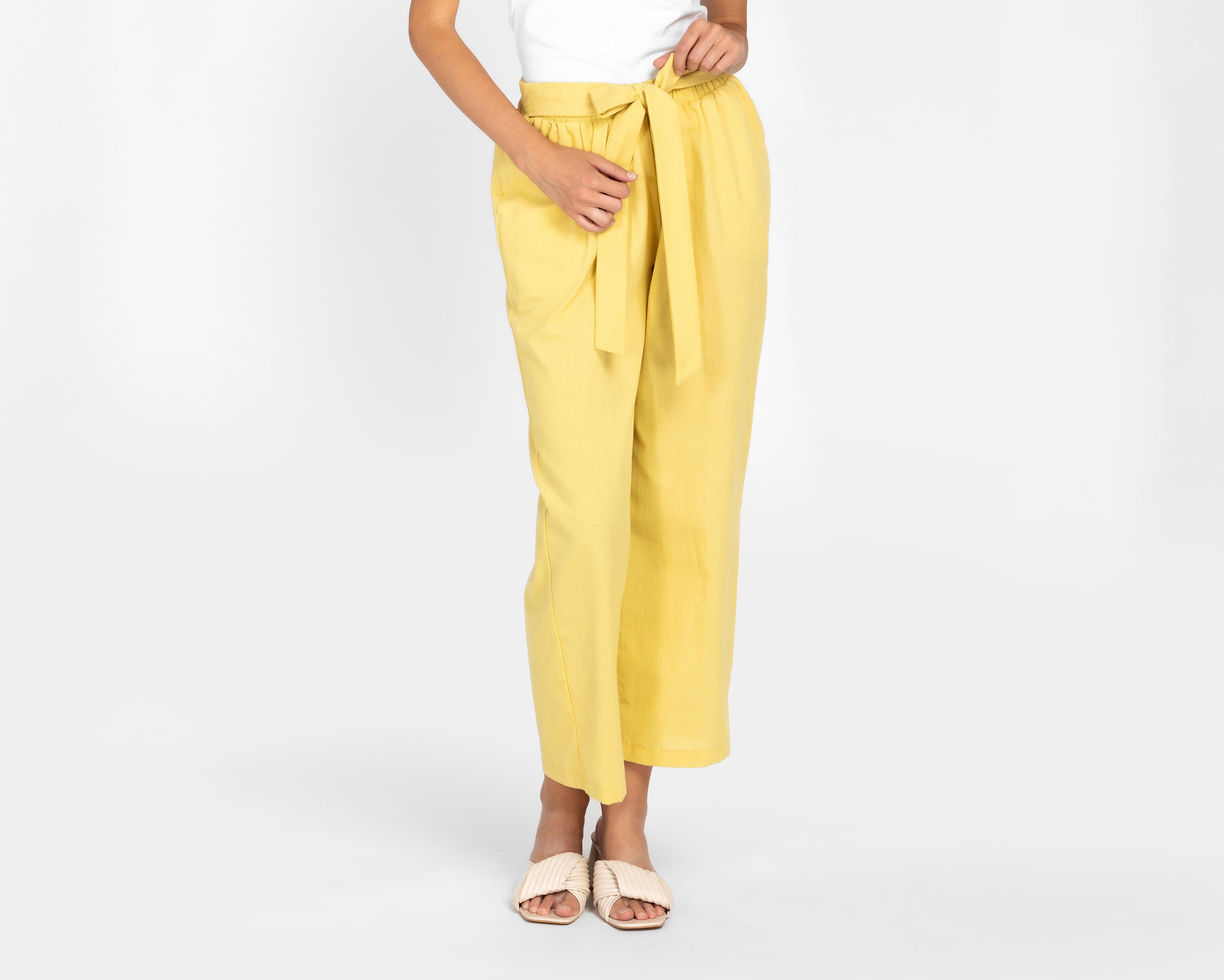Foto 2 pulgar | Pantalón Ancho Sahara Amarillo para Mujer