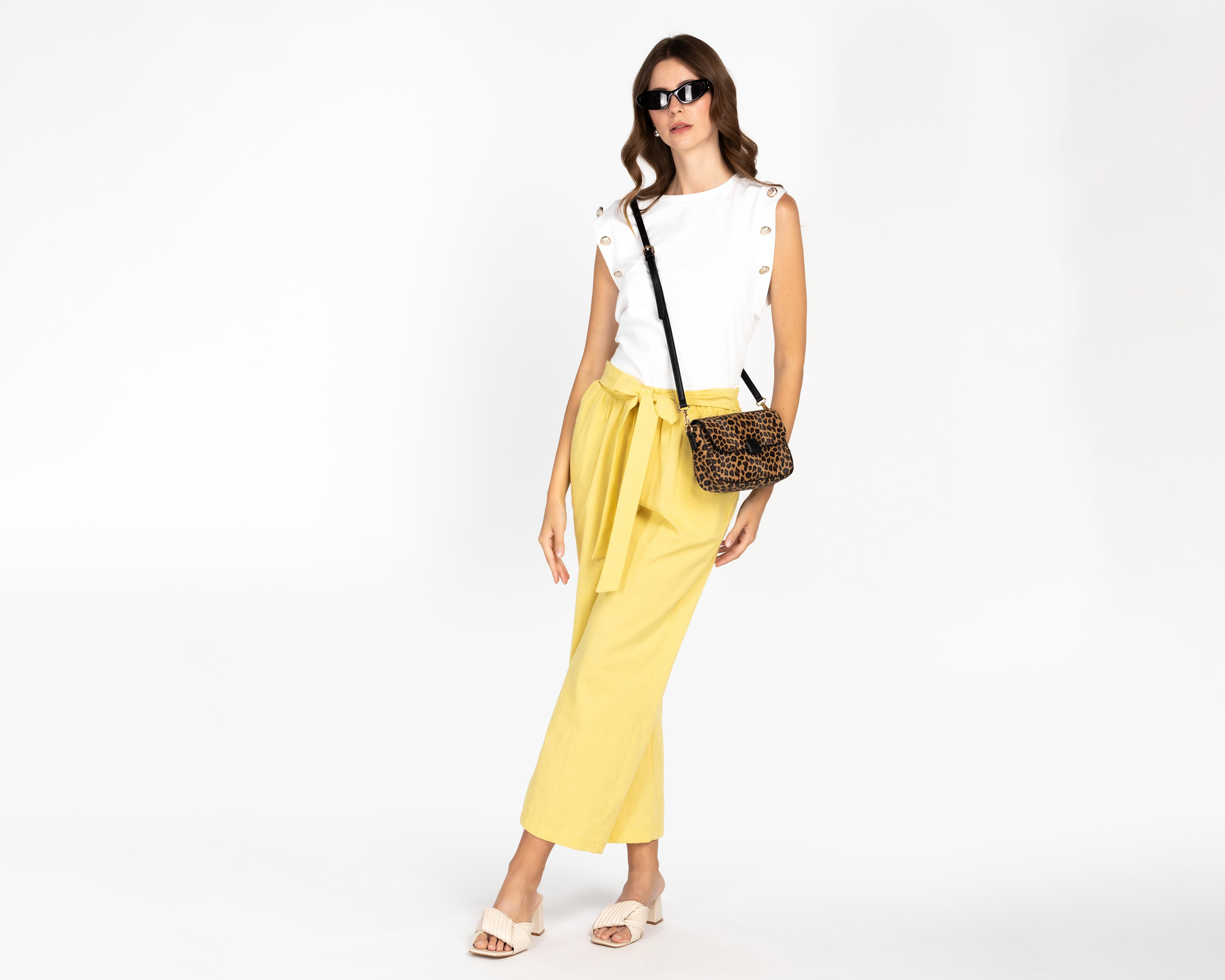 Foto 2 | Pantalón Ancho Sahara Amarillo para Mujer