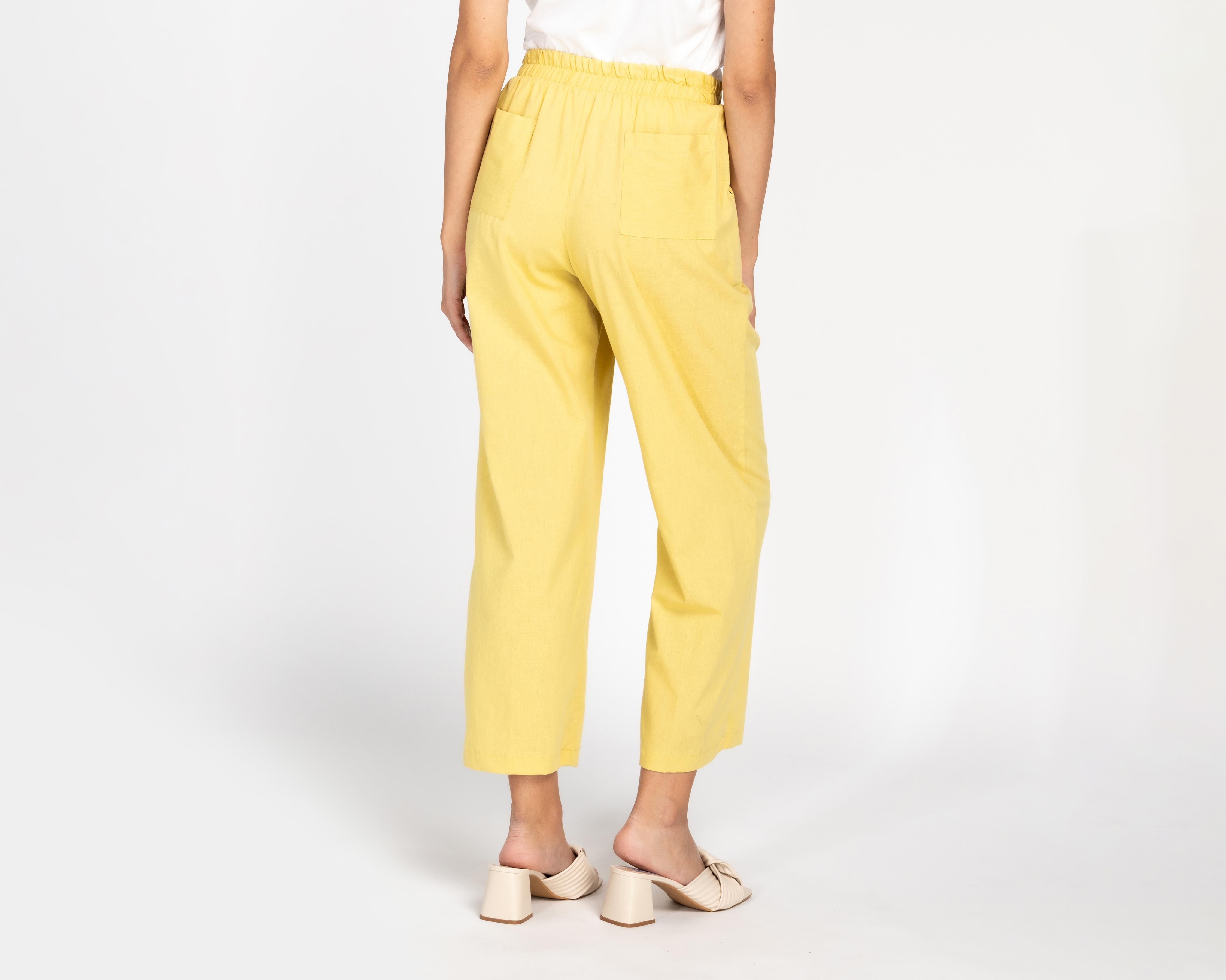 Foto 4 pulgar | Pantalón Ancho Sahara Amarillo para Mujer
