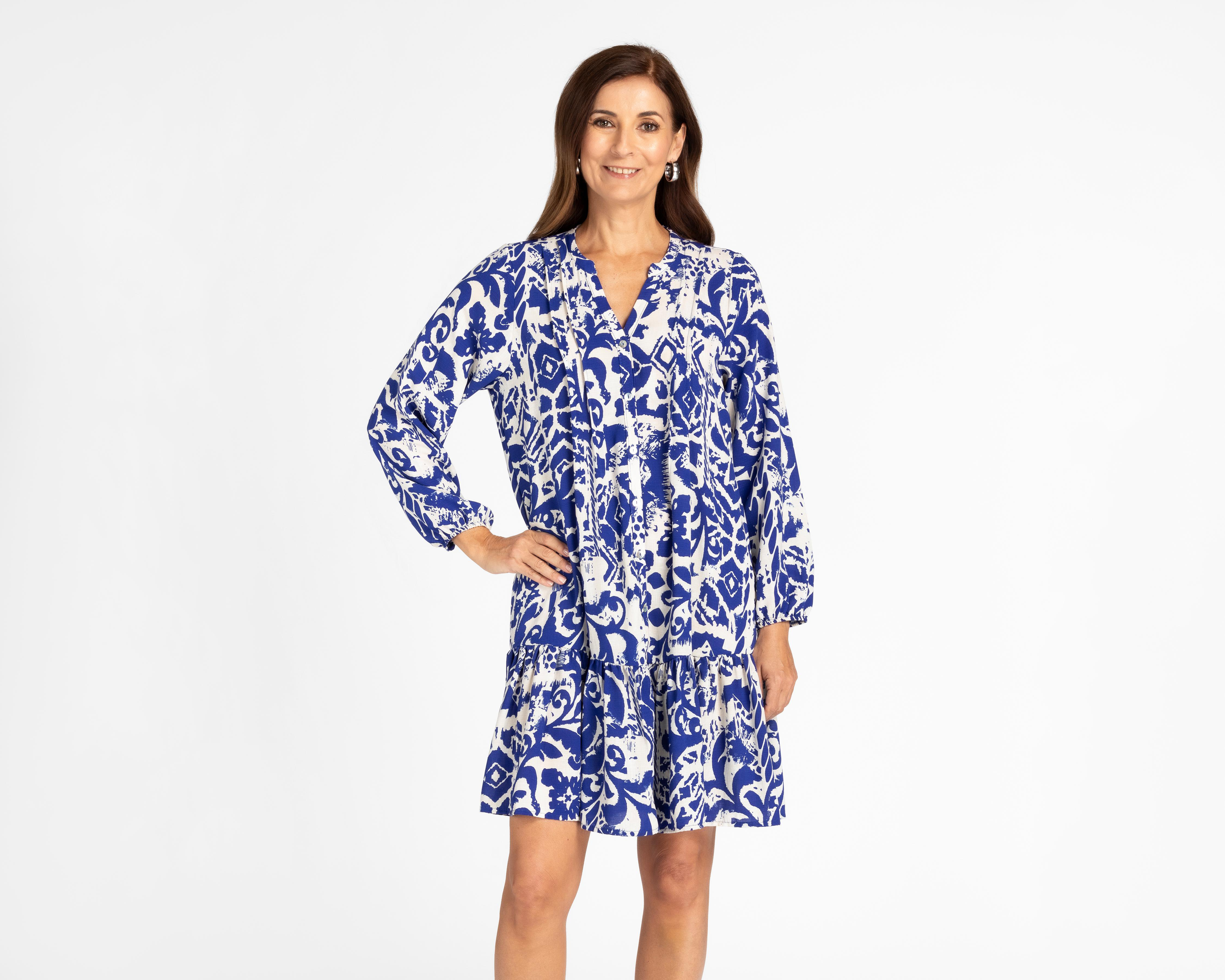 Vestido Sahara Casual Manga Larga con Botones + Liga para el Cabello $369