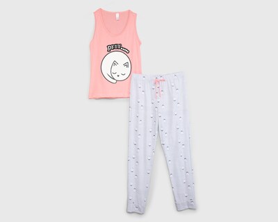 Foto 1 | Pijama Lovest Print de Gatos para Mujer
