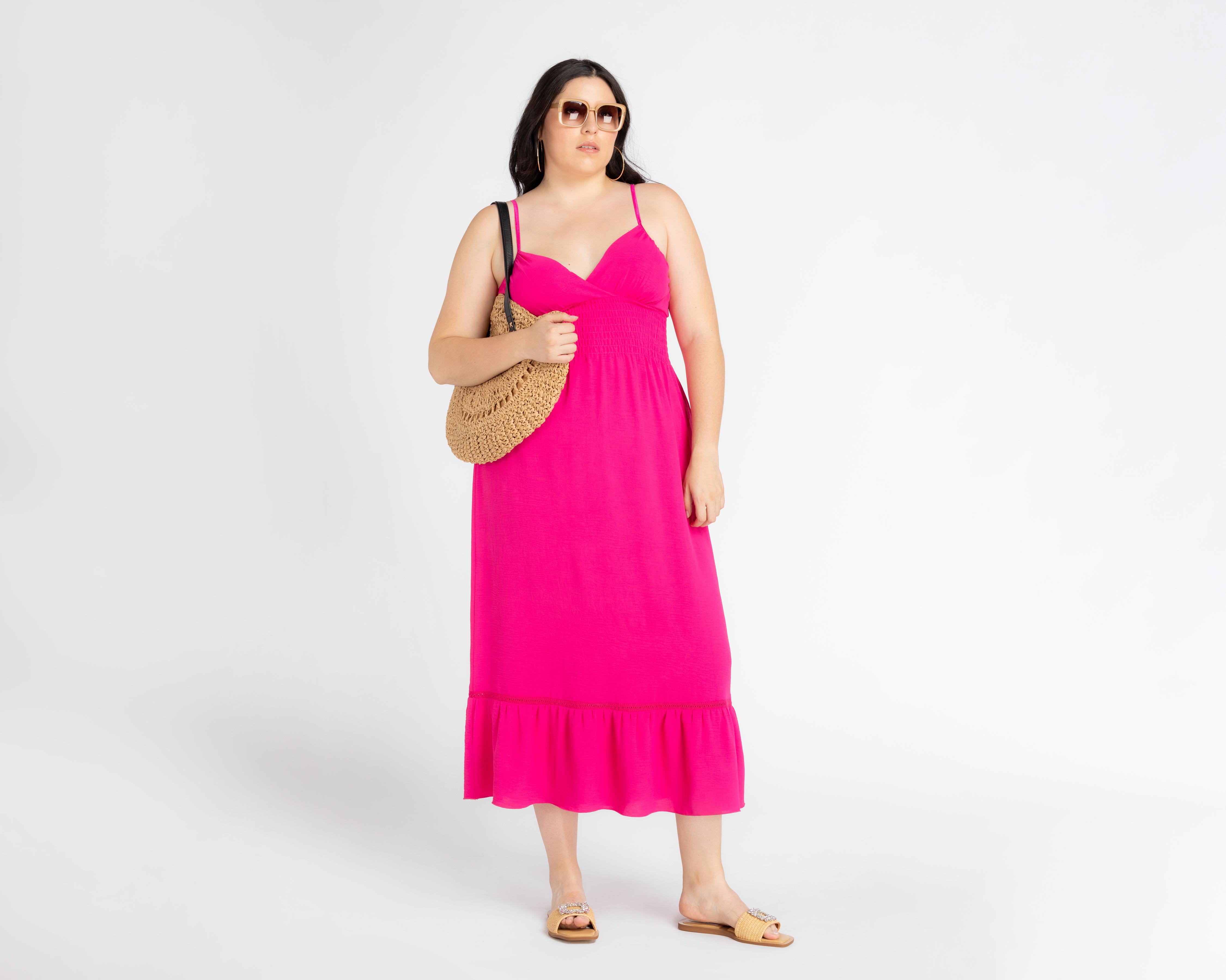 Foto 3 pulgar | Vestido Sahara de Playa Fucsia con Escote V