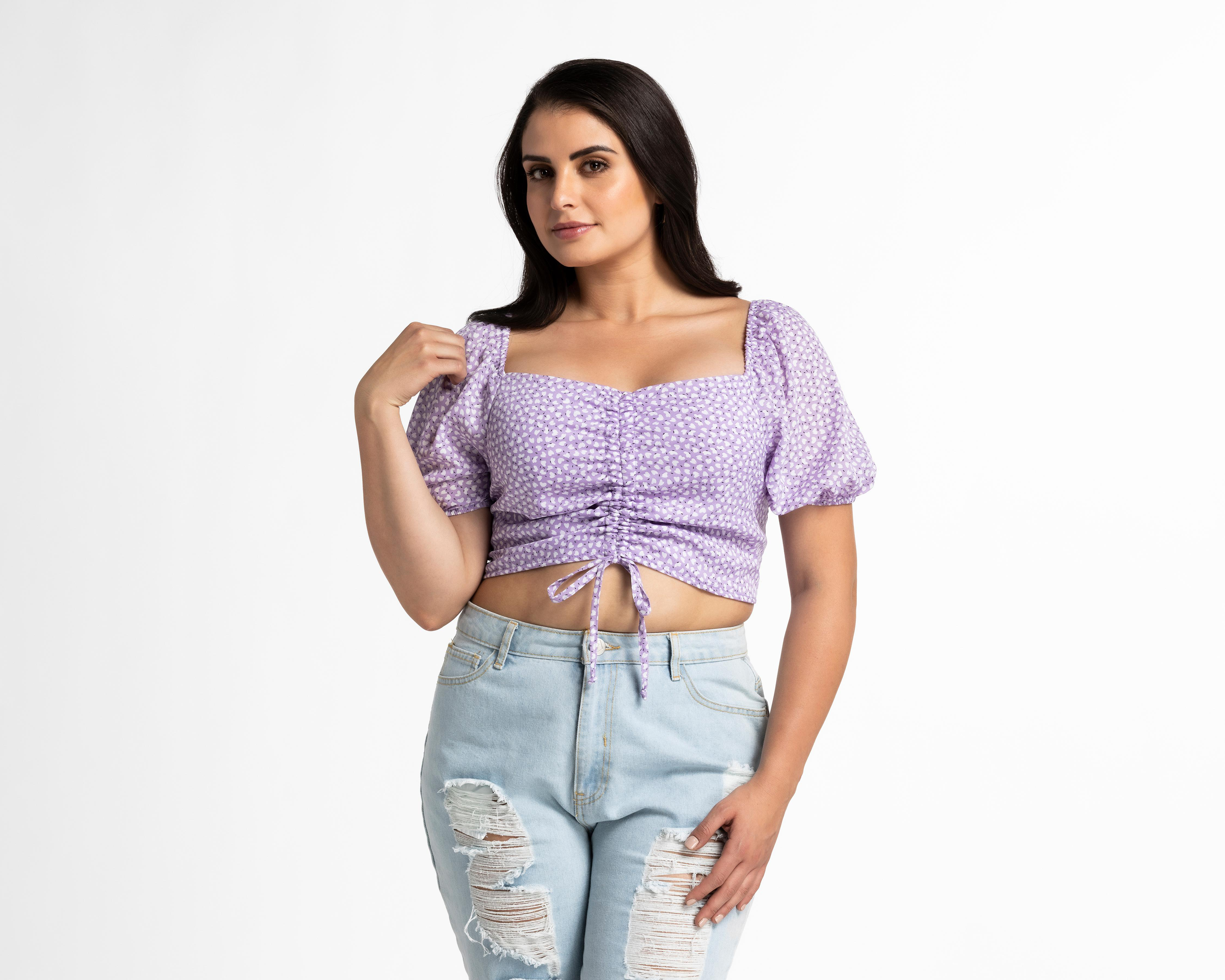 Foto 5 pulgar | Crop Top Refill Floreado Manga Corta