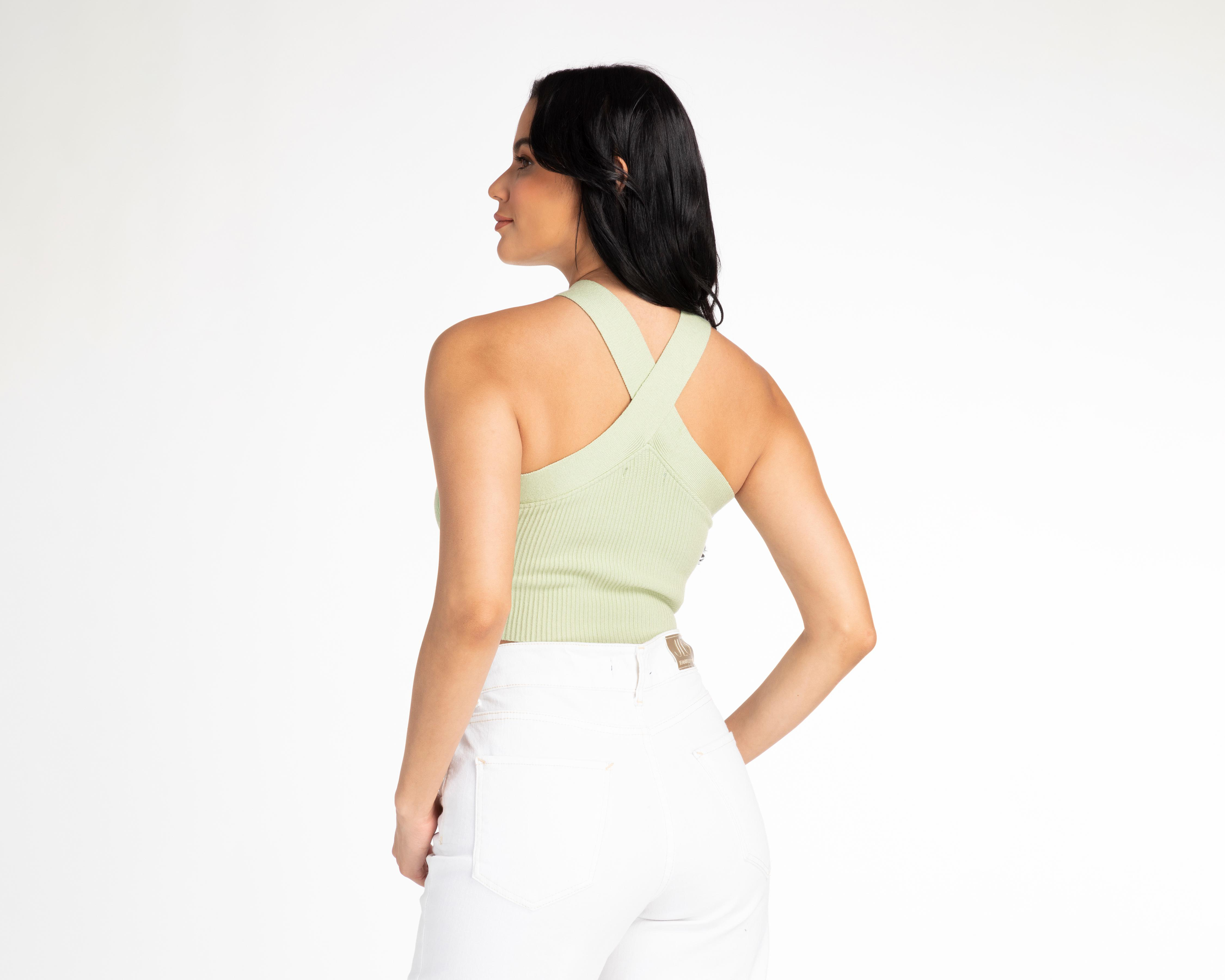 Foto 4 pulgar | Crop Top Jennifer Lopez Verde Tirantes Cruzados
