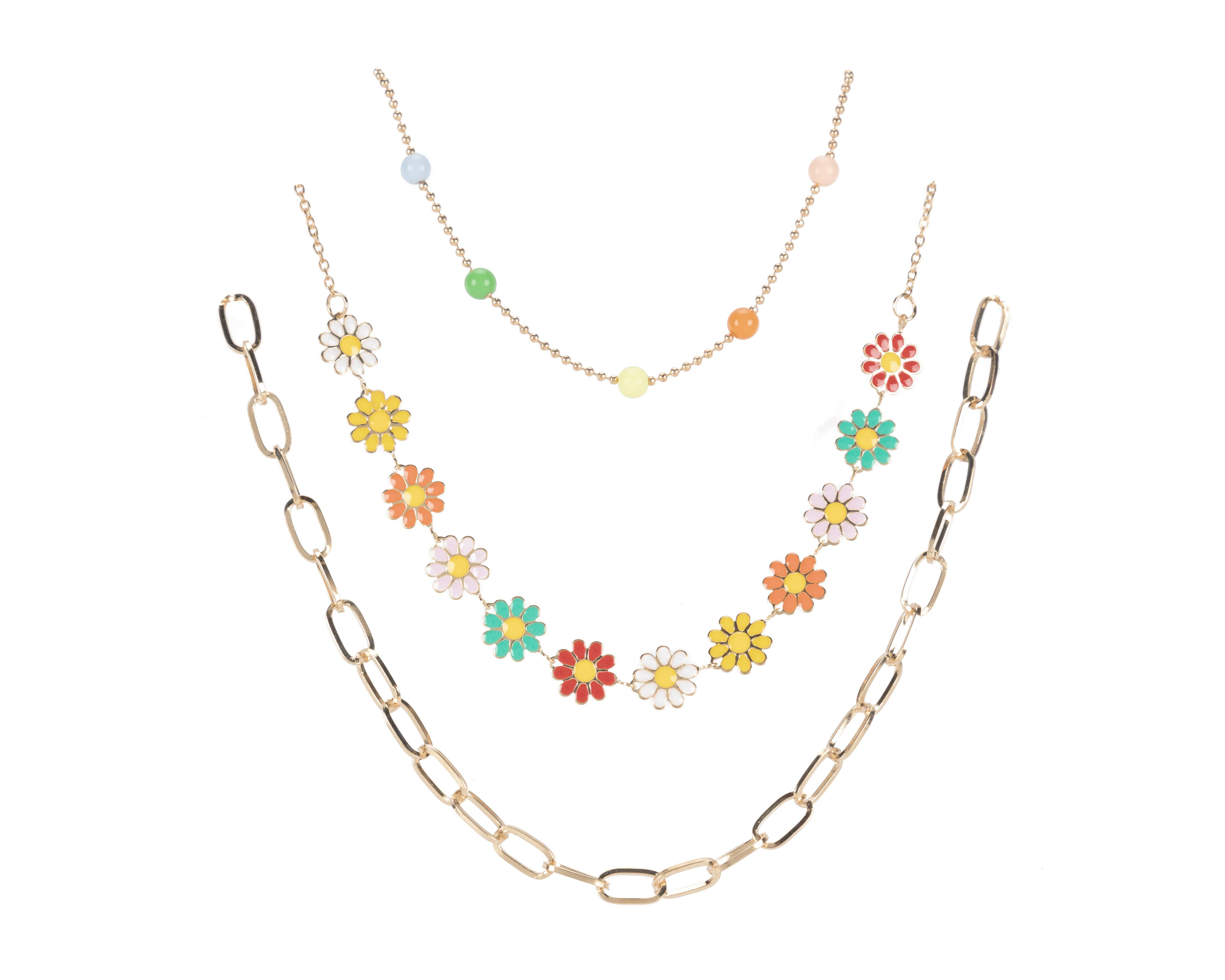 Foto 2 | Collar Sahara con Flores Dorado 3 Piezas