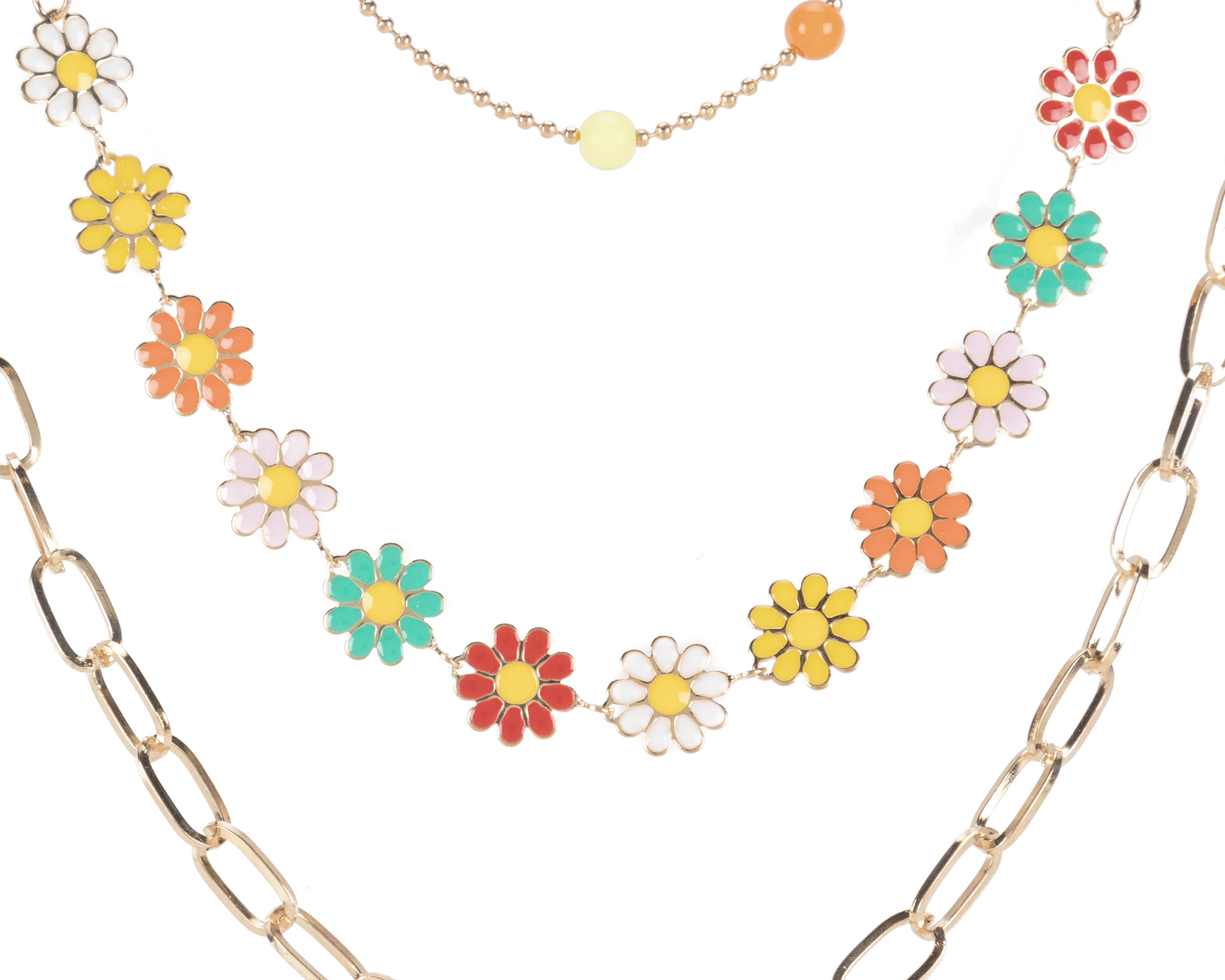 Foto 4 pulgar | Collar Sahara con Flores Dorado 3 Piezas
