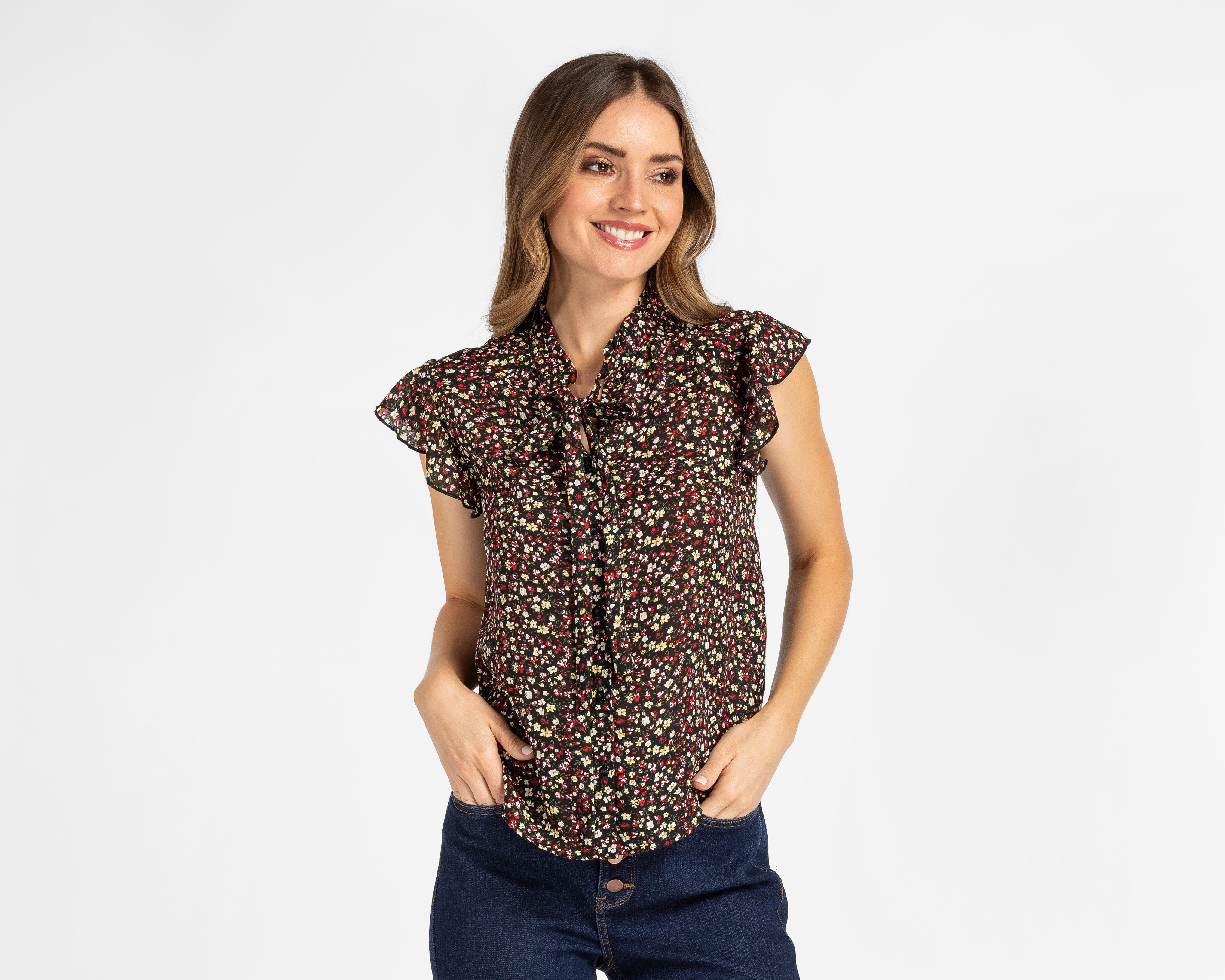 Foto 2 pulgar | Blusa Sahara Manga Corta con Holanes y Estampado Floral